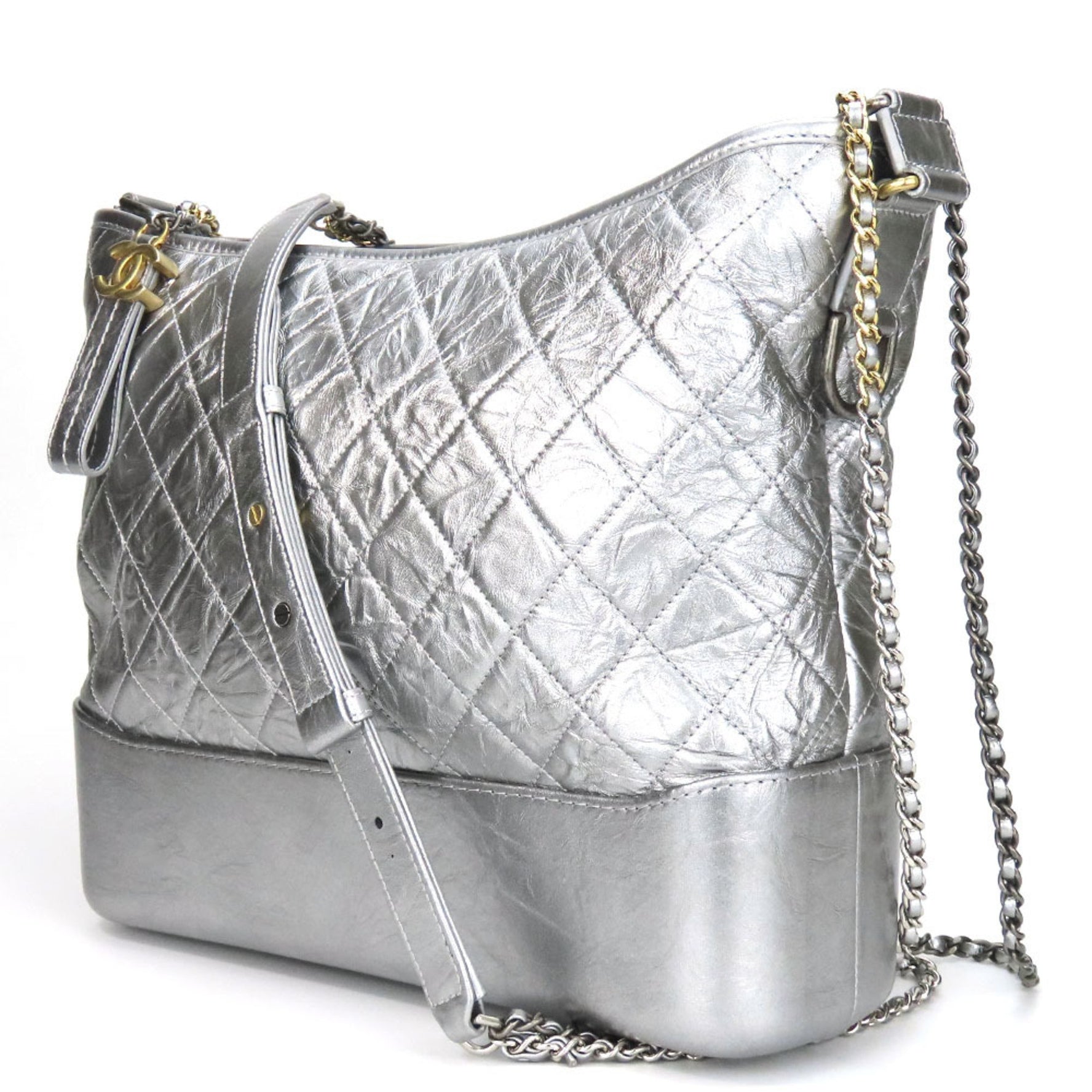 Chanel Shoulder Bag Gabrielle Chain Large Hobo Leather Silver Metallic 24 Series