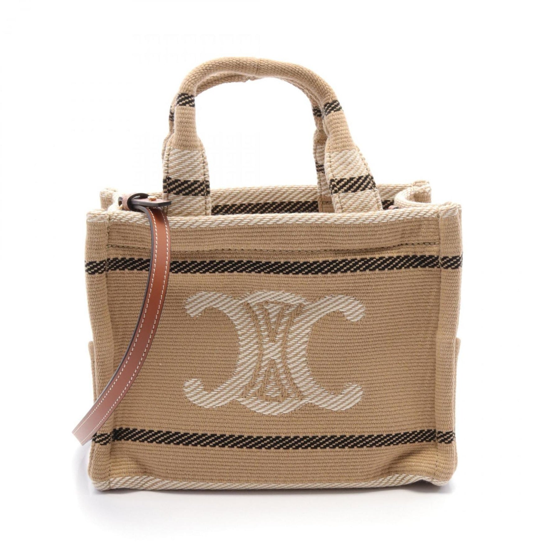 CELINE SMALL CABAS Small Cabas Thais Tote Bag Canvas Beige Ivory Black