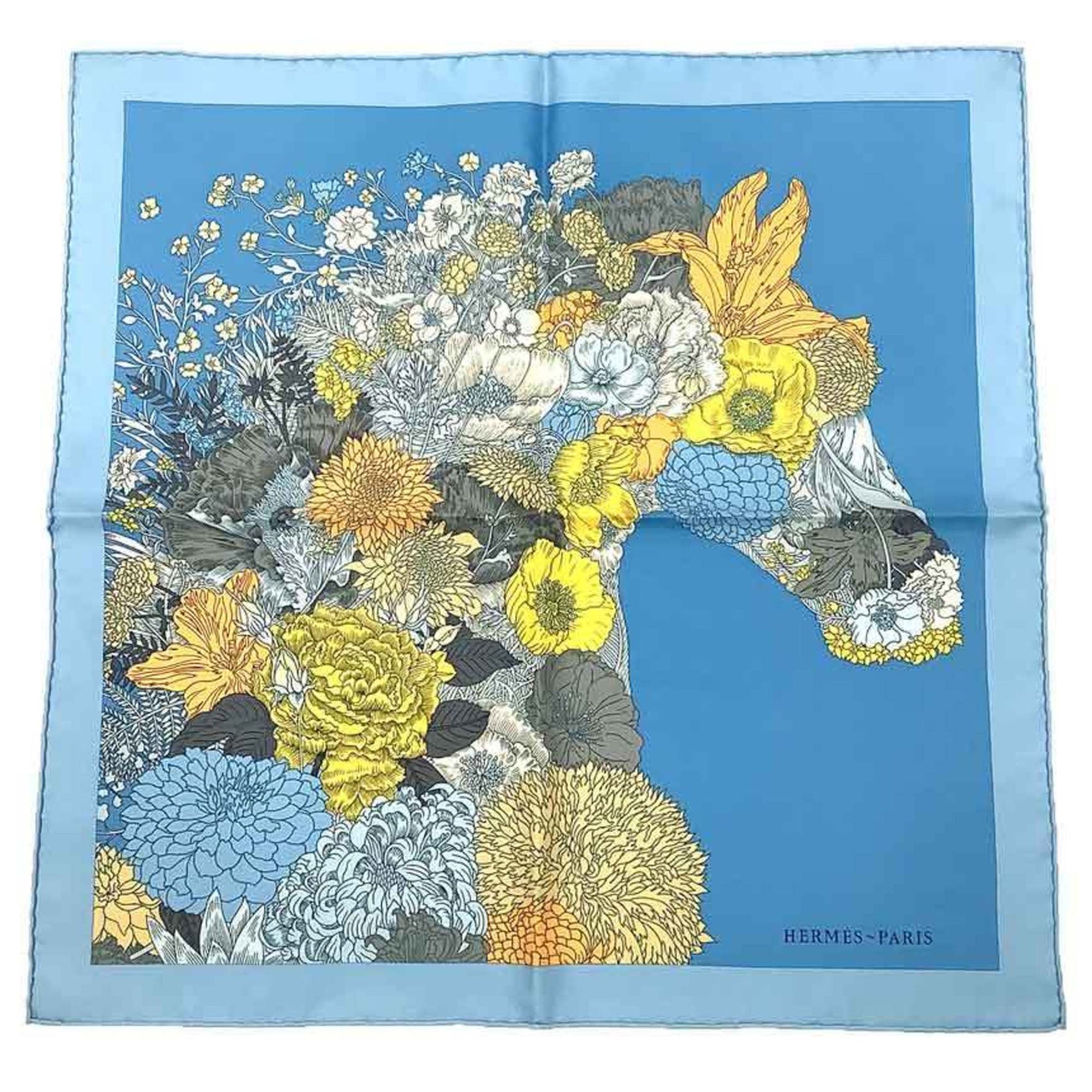 HERMES Gavroche Robe Legere Detail Scarf, 100% Silk, Blue