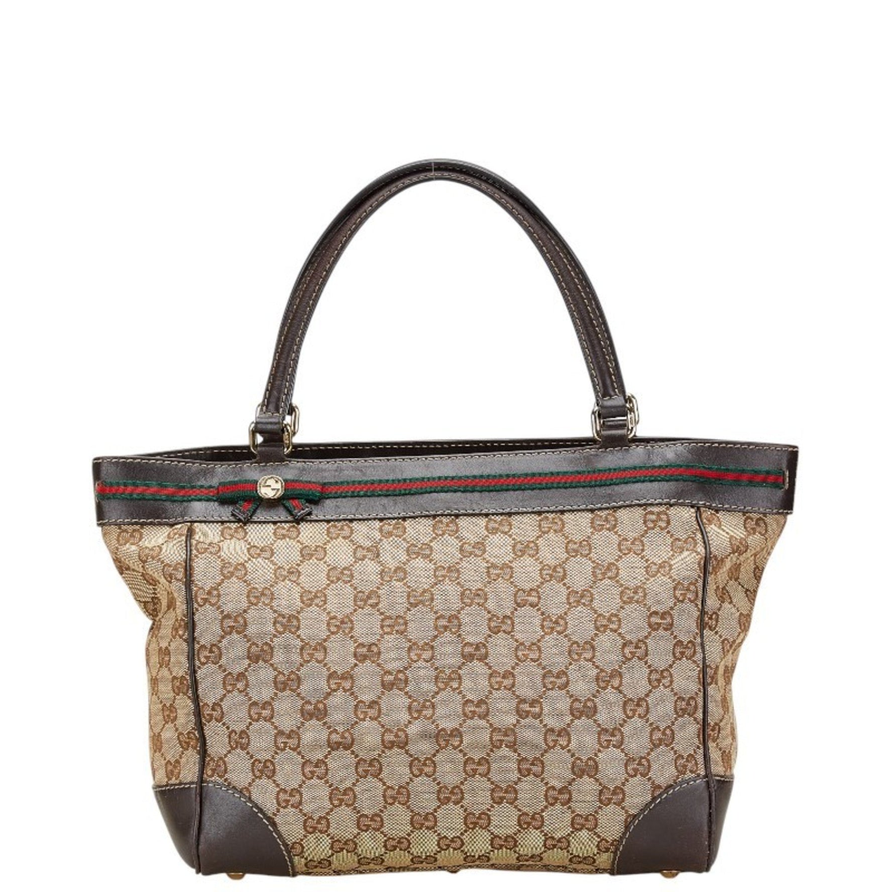 Gucci GG Canvas Sherry Line Mayfair Tote Bag Handbag Leather