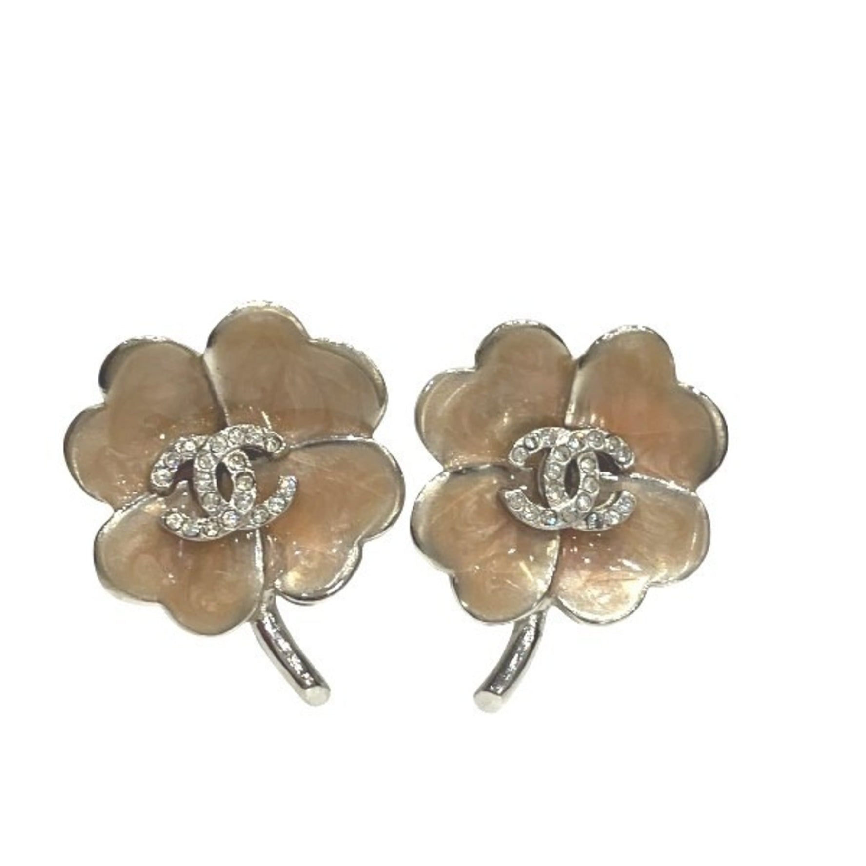 CHANEL Coco Mark Clover Rhinestone Earrings