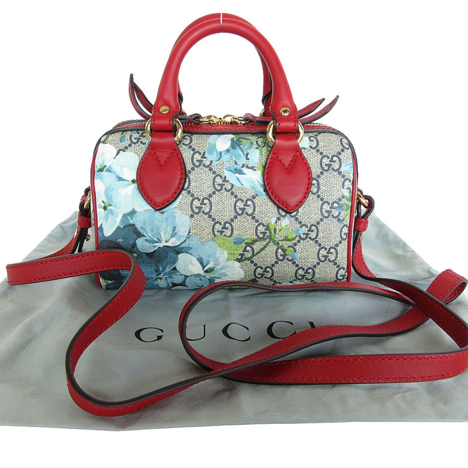 GUCCI Handbag Shoulder Bag GG Bloom Leather Blue Red Gold