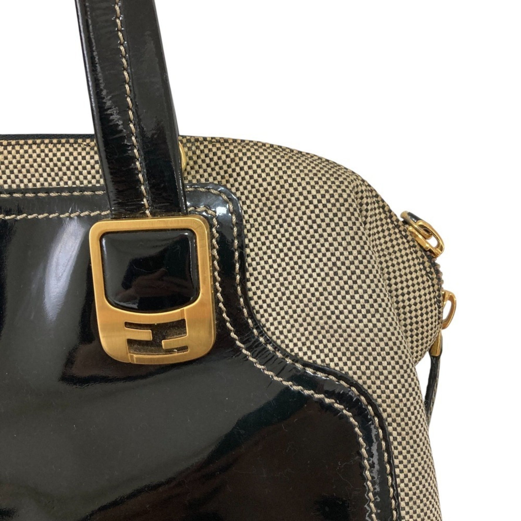 FENDI Chameleon Patent Leather Handbag Black