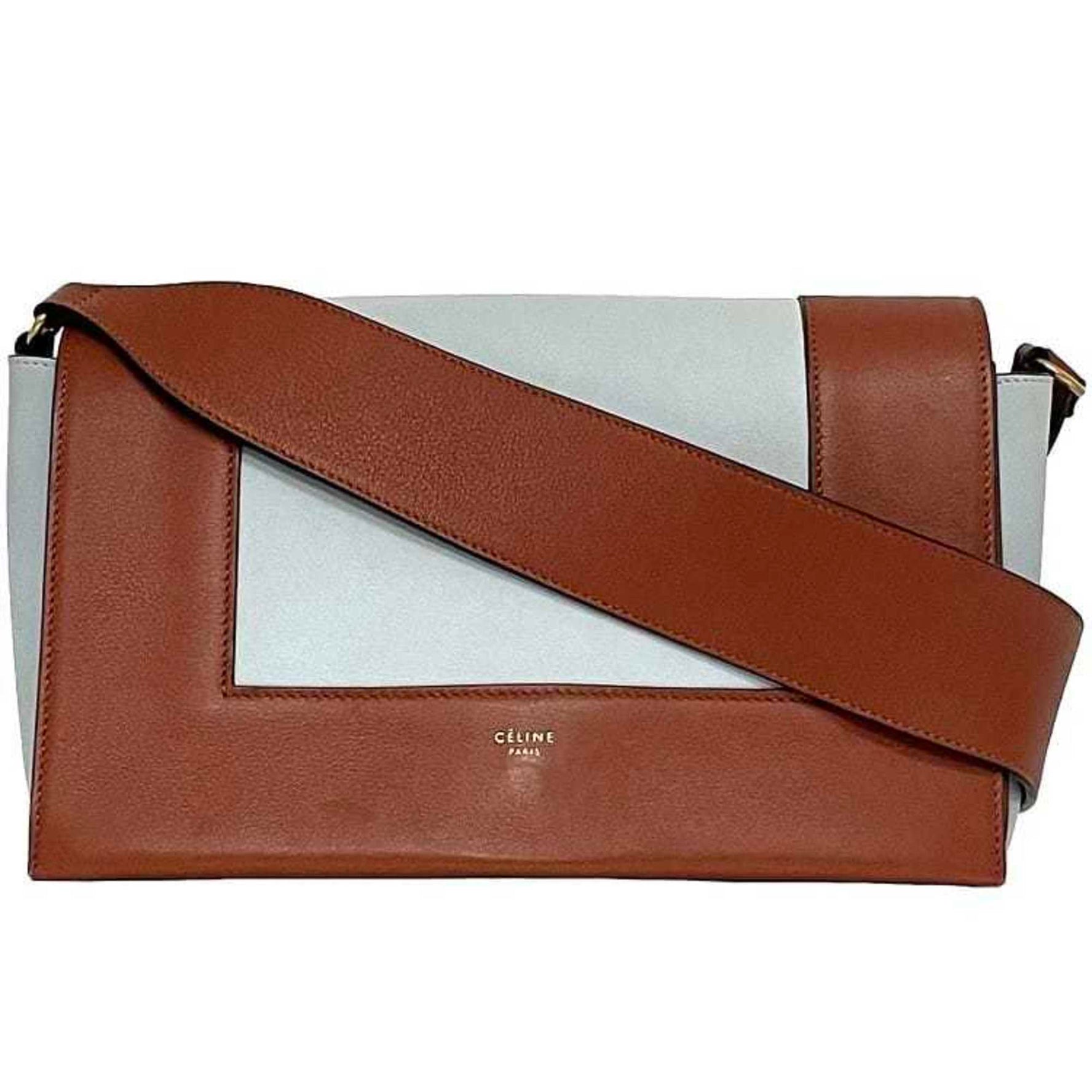 Celine Frame Shoulder Bag Brown Light Blue Leather Flap Bicolor Soft Square