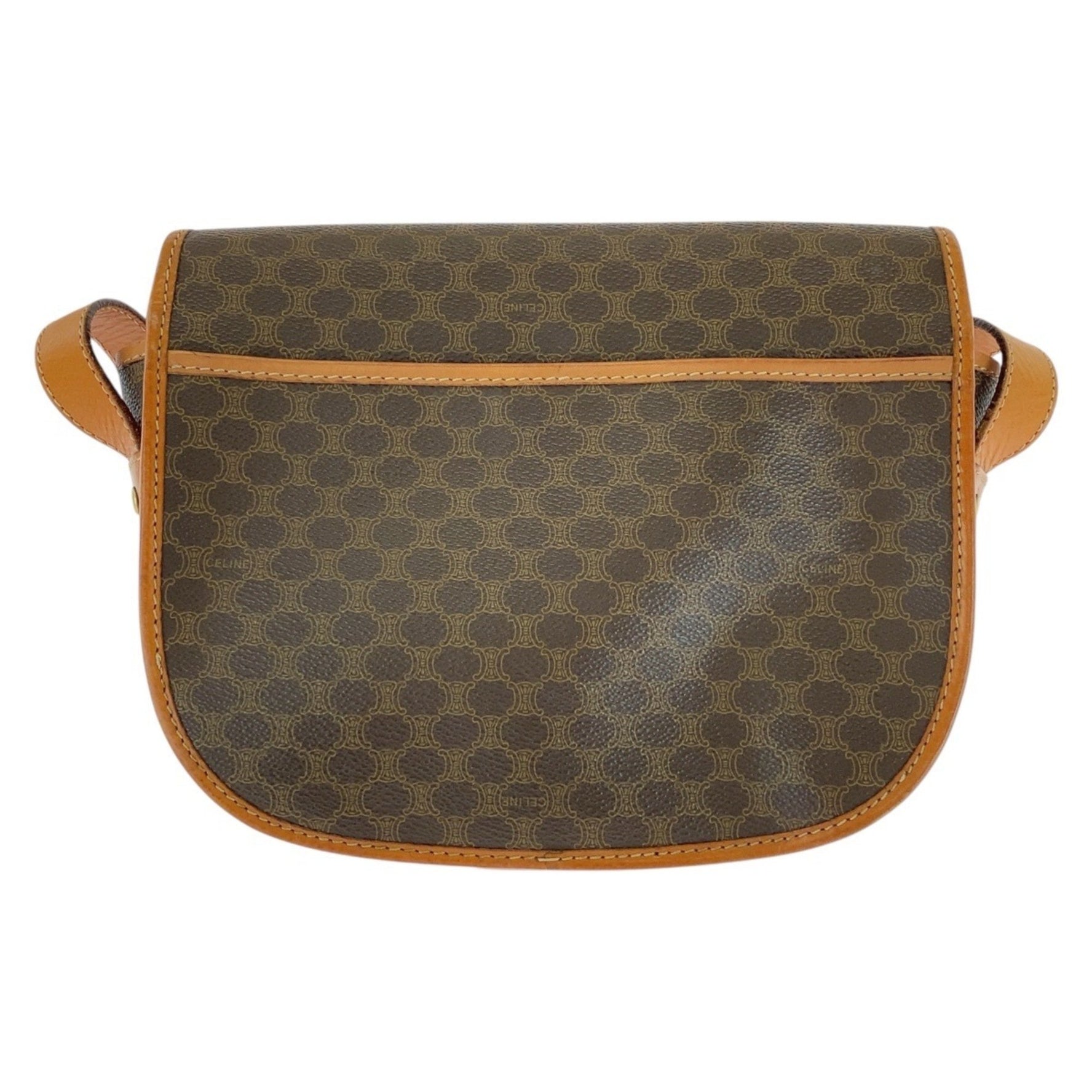 CELINE Vintage Macadam Circle Logo Gold Hardware Leather Shoulder Bag Pochette