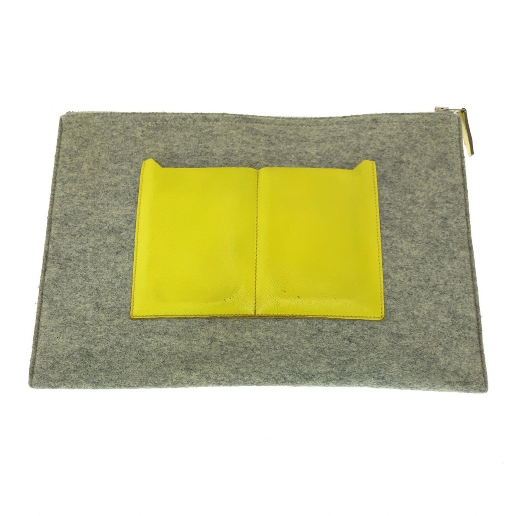 HERMES Toudou 37 Gris Clair Yellow Zanzibar Felt Veau Epsom Clutch Bag Second A Stamp