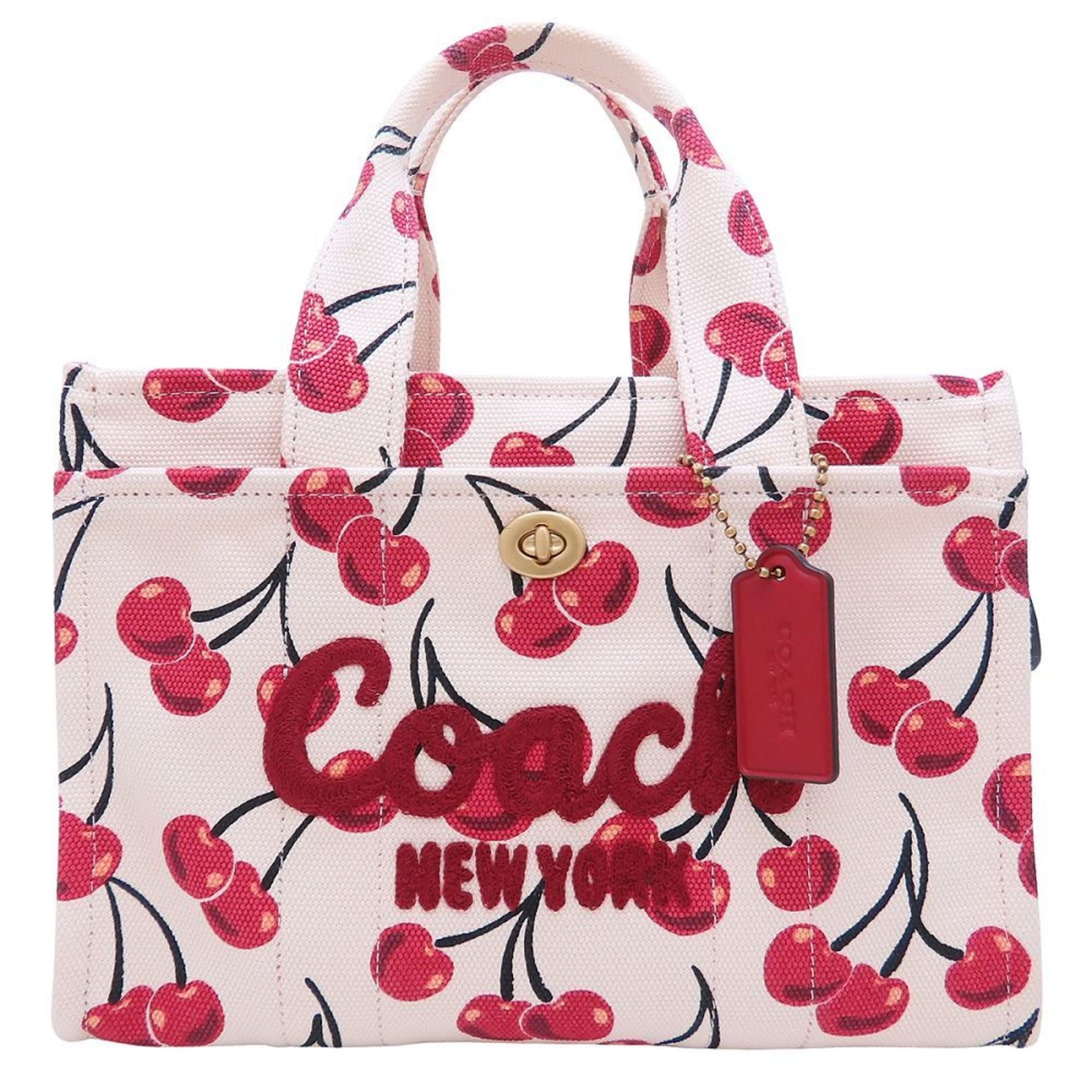 COACH Cargo Tote Bag, Size 26, Cherry, Canvas Handbag, Chalk Multi