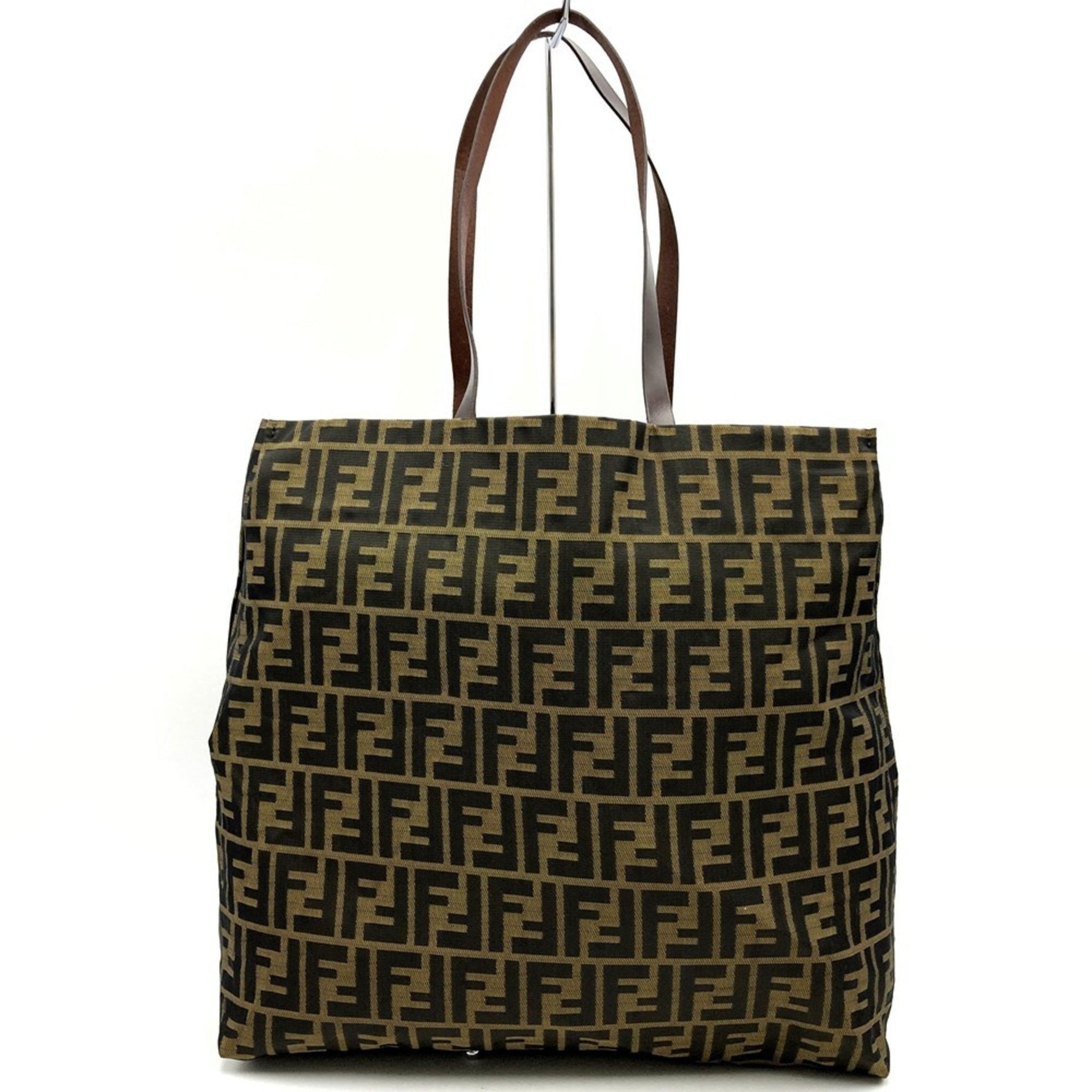 FENDI 71 Tote Bag in Zucca Nylon Canvas and Leather, Brown Khaki