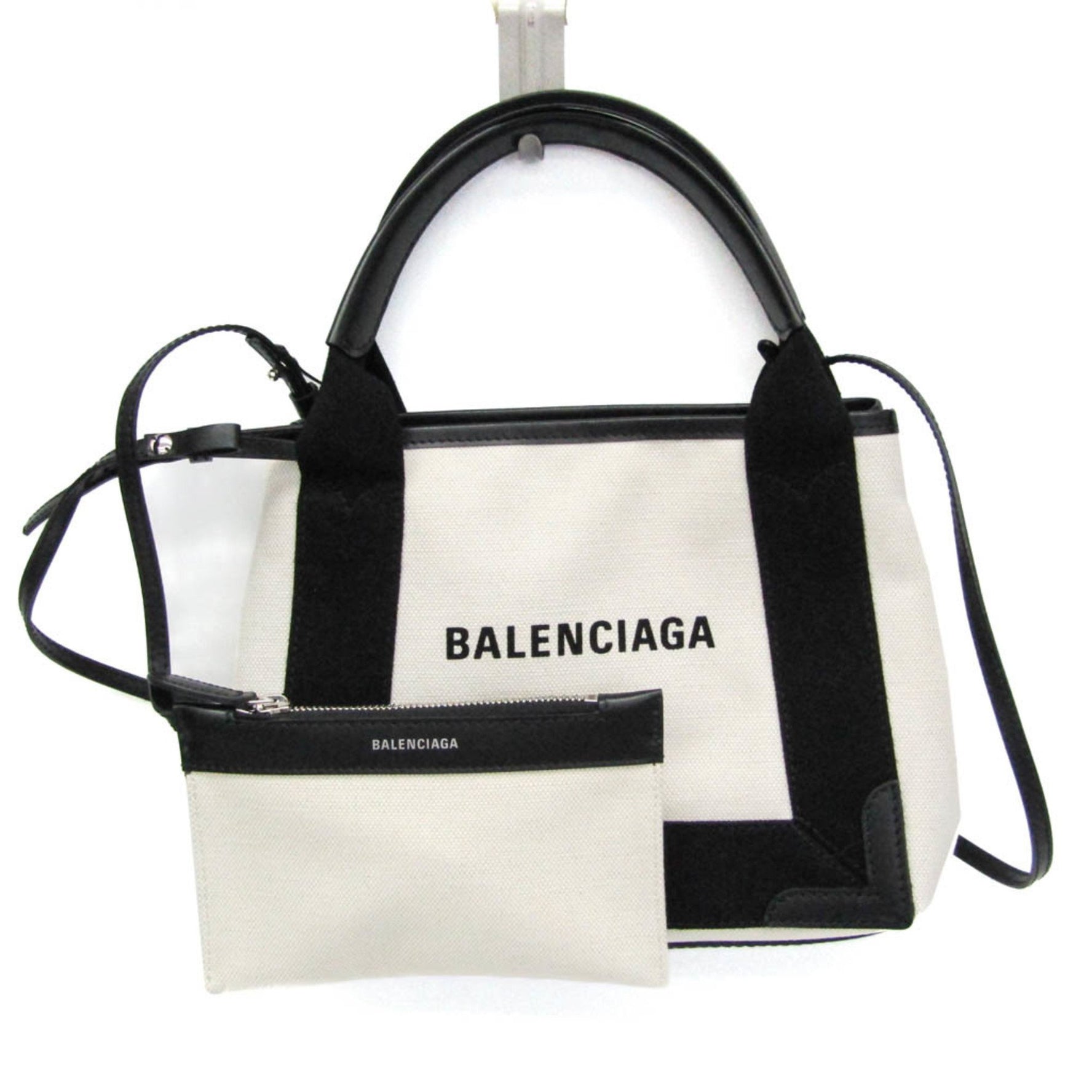 Balenciaga Navy Cabas XS Canvas,Leather Handbag,Shoulder Bag Black,Off-white