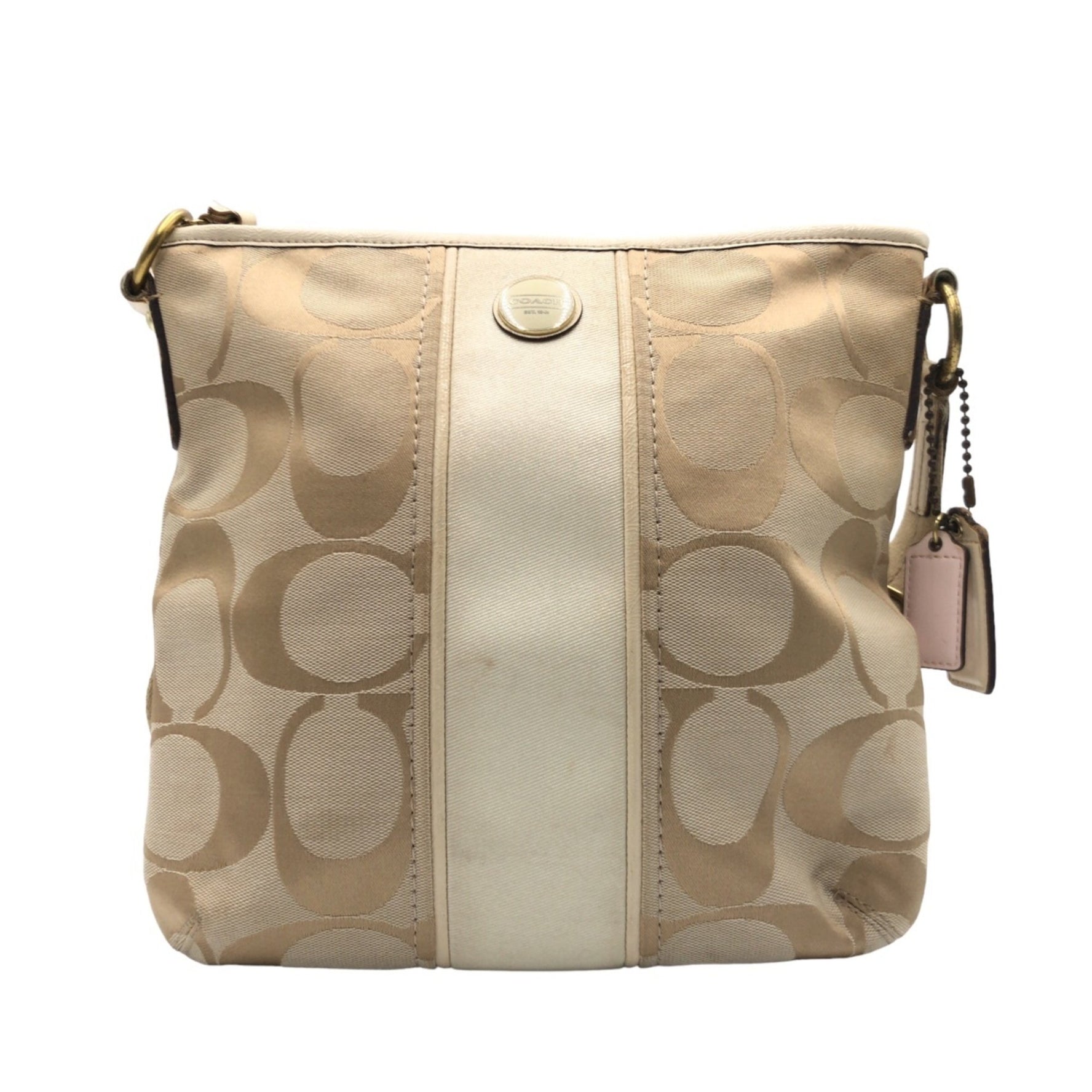 COACH Signature Beige Ivory Gold Hardware Canvas Shoulder Bag Pochette Crossbody