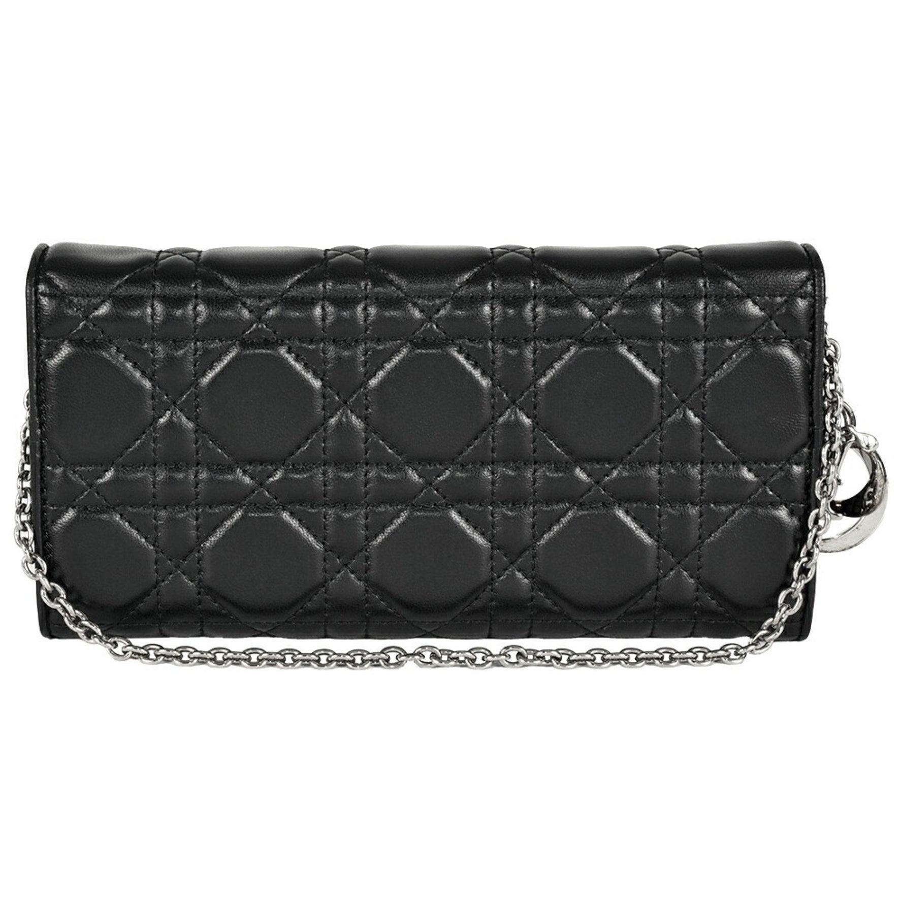 Christian Dior Dior Lady Cannage Chain Wallet Long Leather Noir