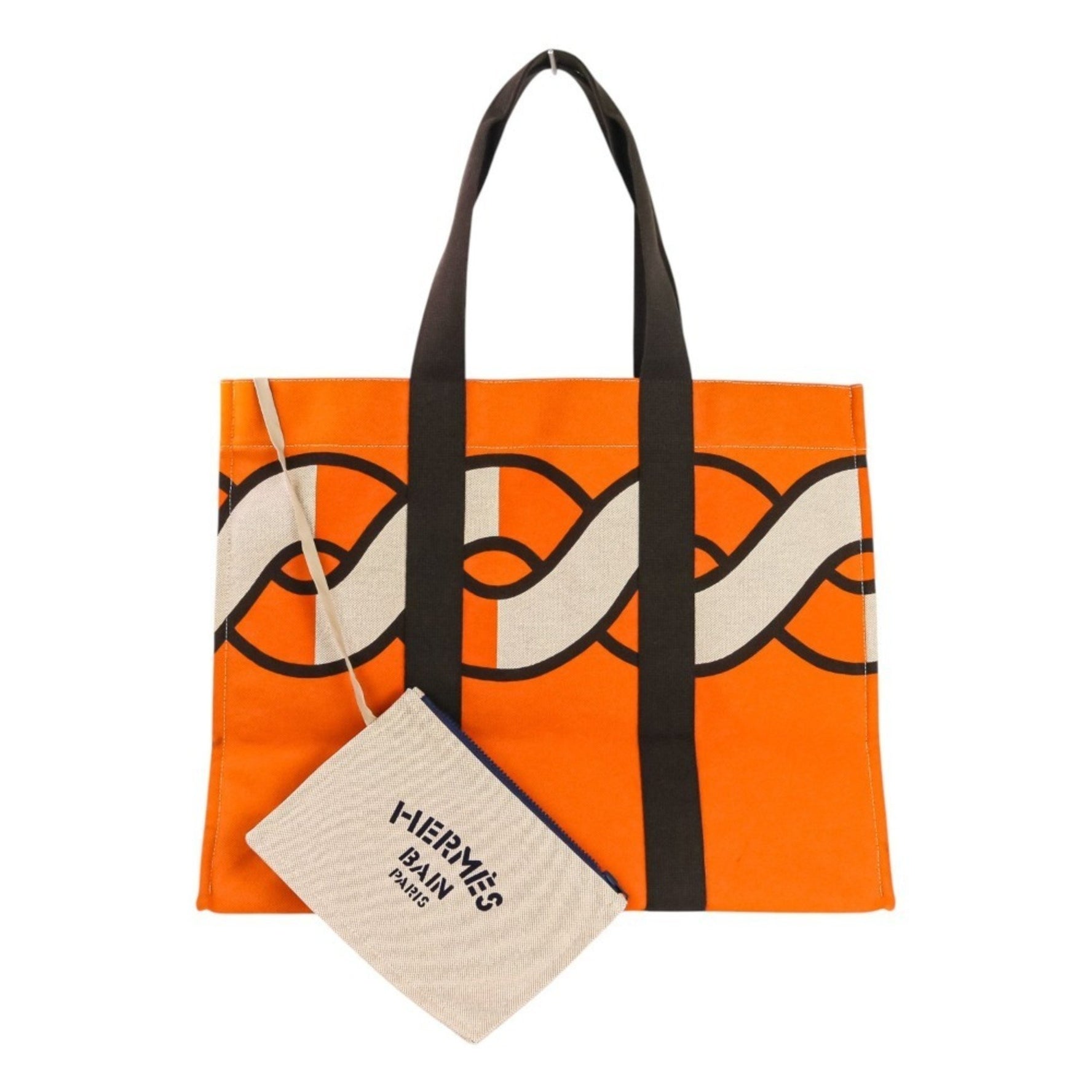 HERMES Sebas de Plage Tote Bag Beach Torsade Marine Orange Brown