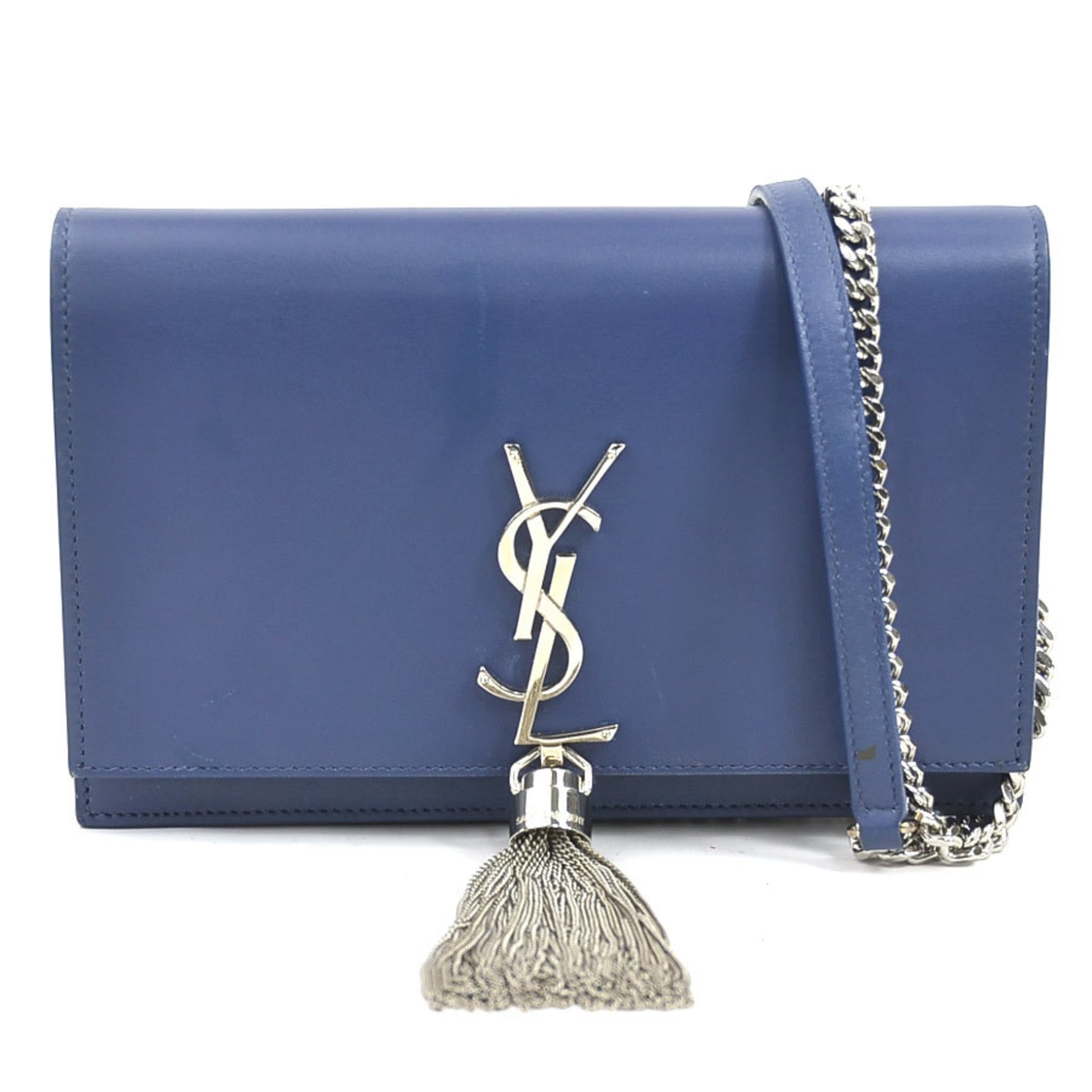 Saint Laurent shoulder bag with chain wallet in leather and metal, silver