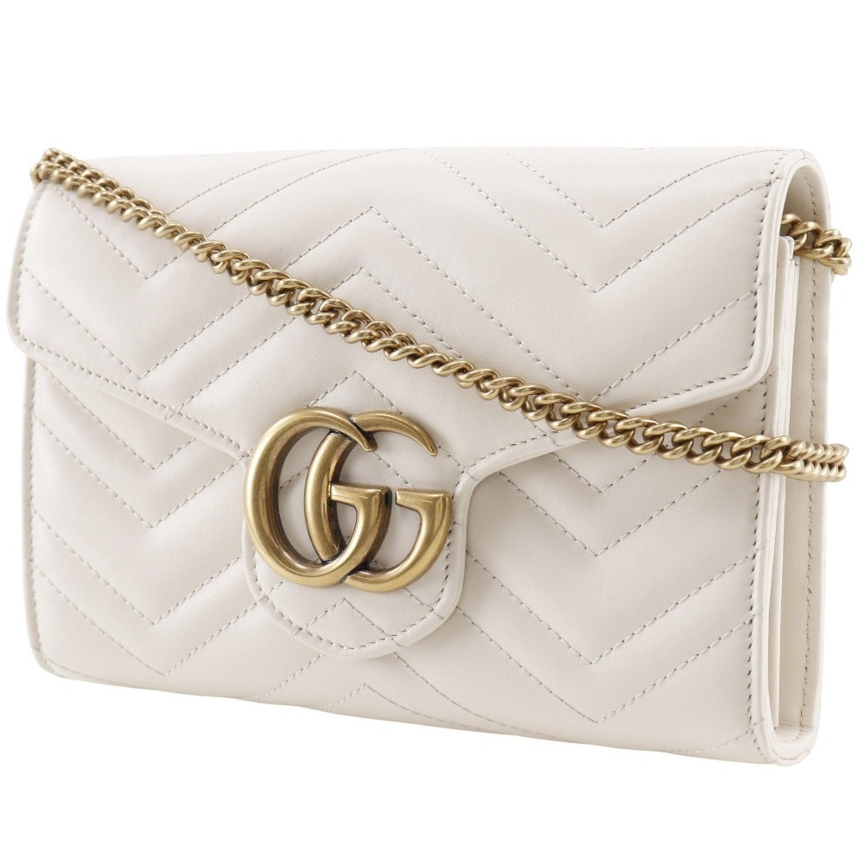 Gucci GG Marmont Chain Wallet/Clutch, Calfskin, Snap Buttons