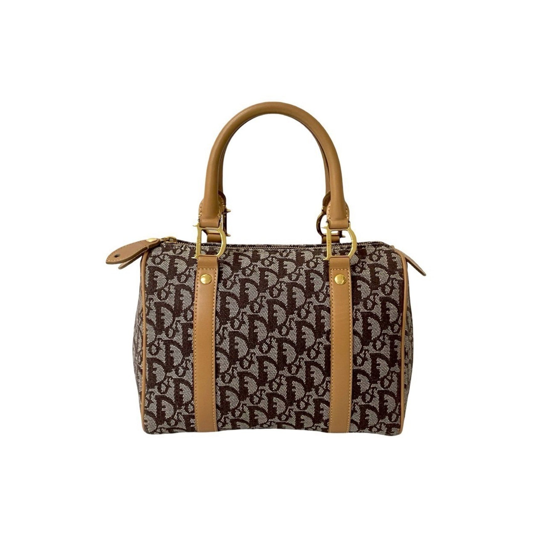 Christian Dior Trotter Print Leather Canvas Handbag/Mini Boston Bag