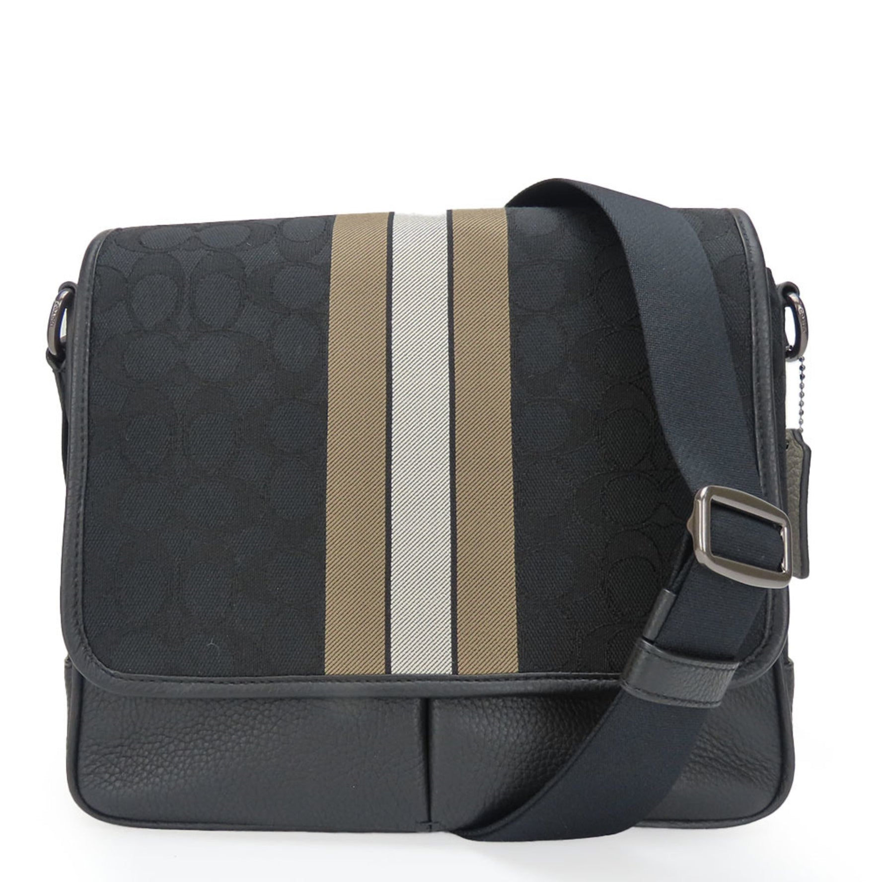 Coach Shoulder Bag Signature Canvas Leather Stripe