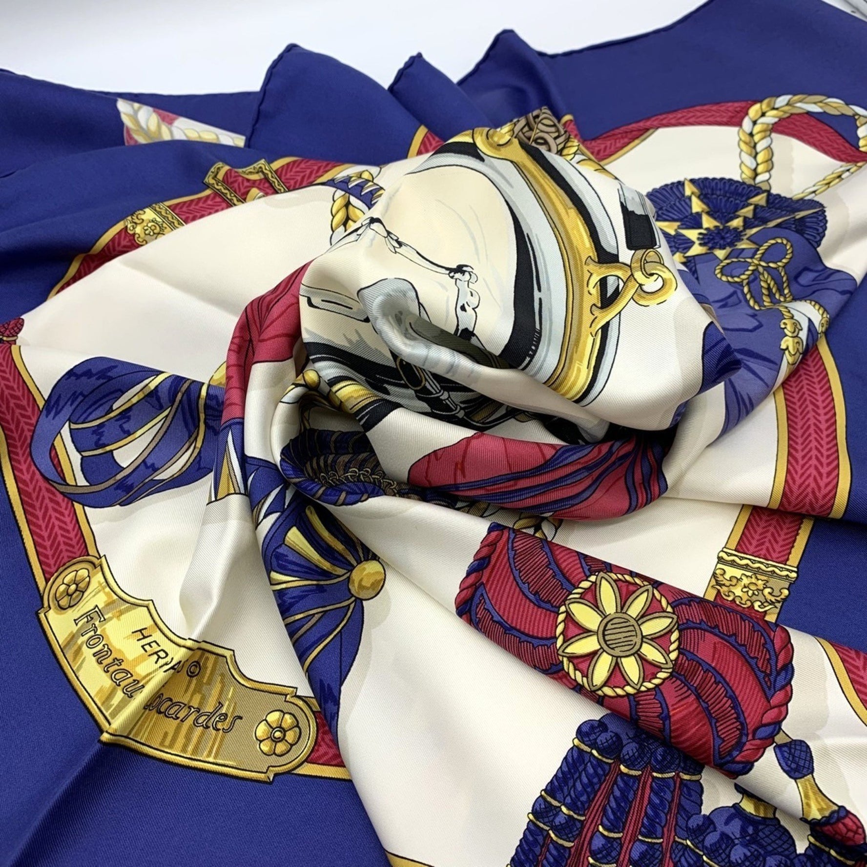 HERMES Scarf Muffler Purple Silk Frontaux et Cocardes