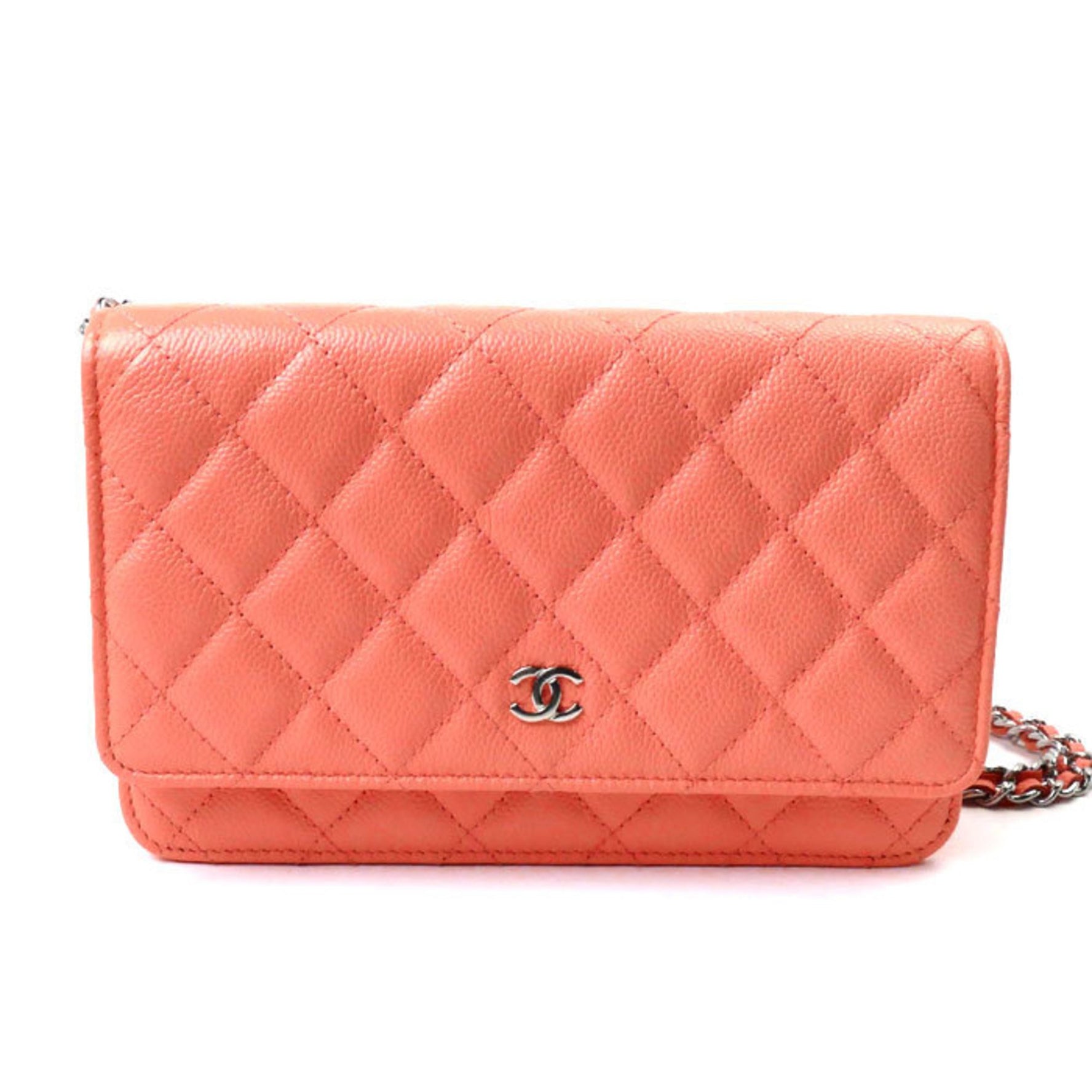 CHANEL Timeless Classic Chain Wallet Shoulder Bag Salmon Pink