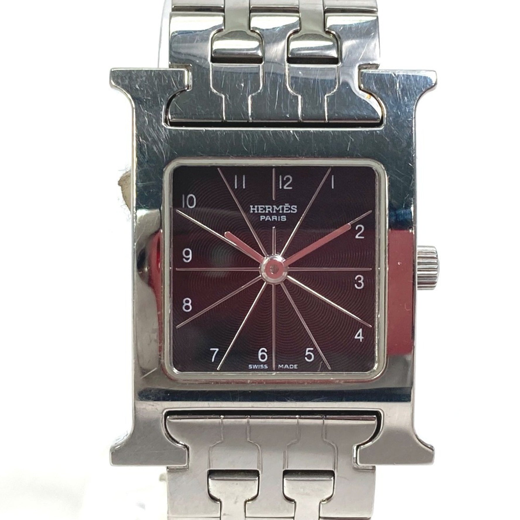 HERMES H Watch Quartz Wristwatch, Stainless Steel, Silver