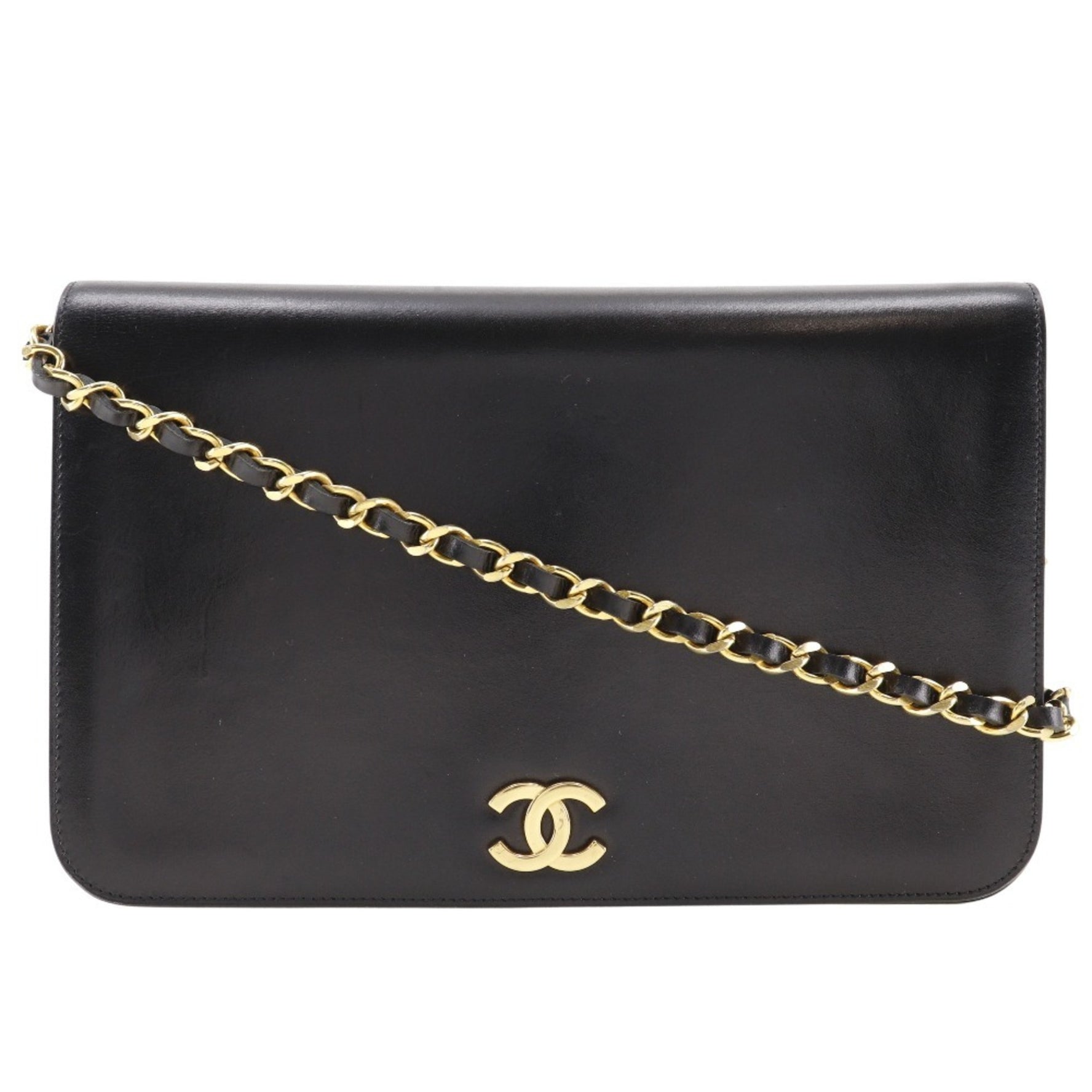 Chanel Chain Shoulder Bag Coco Mark Calf Snap Button ChainShoulder