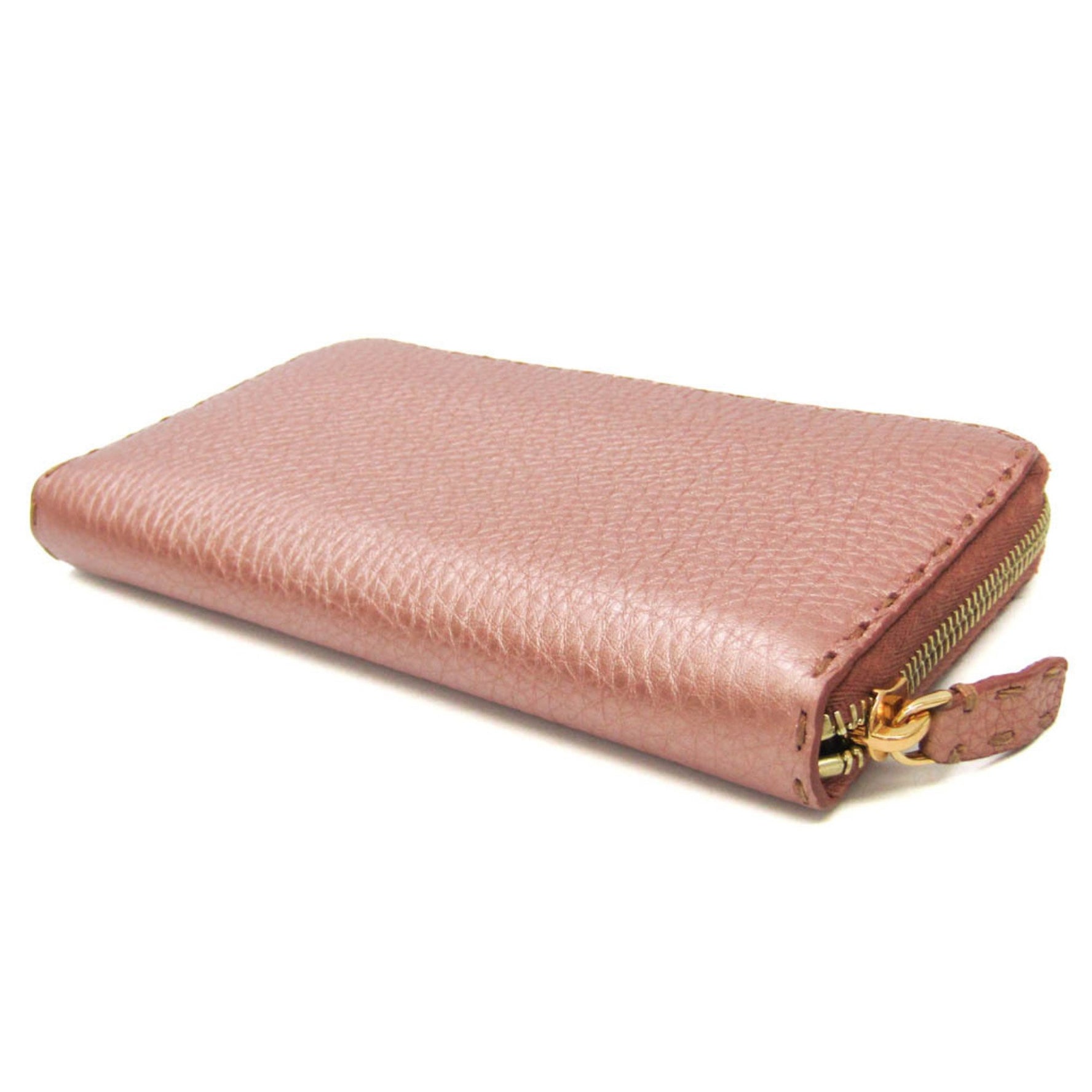 Fendi Selleria Leather Long Wallet (bi-fold) Pink Gold