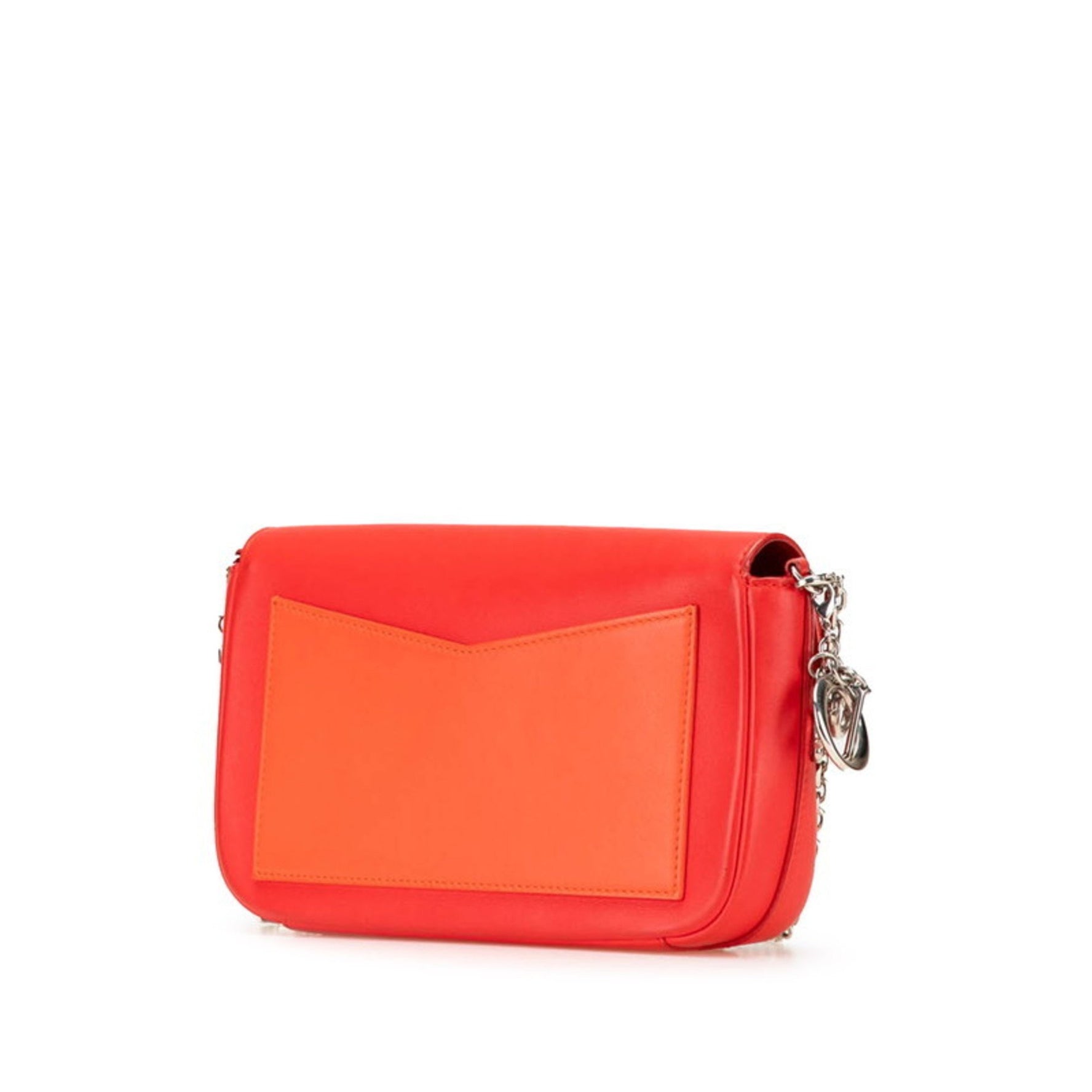 Christian Dior Dior Bicolor Chain Shoulder Bag Red Pink Leather