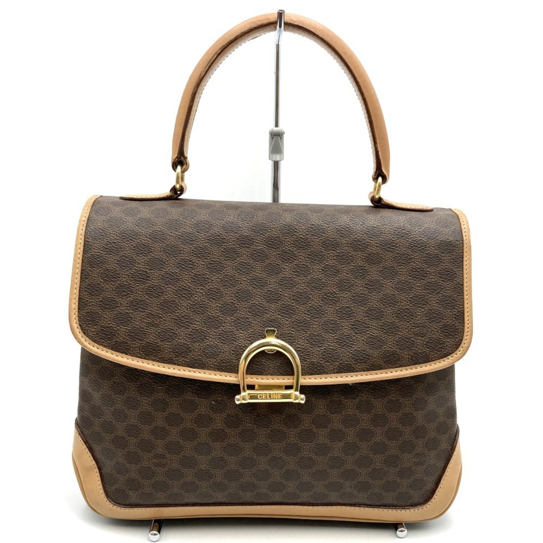 CELINE handbag, leather, macadam, lock hardware