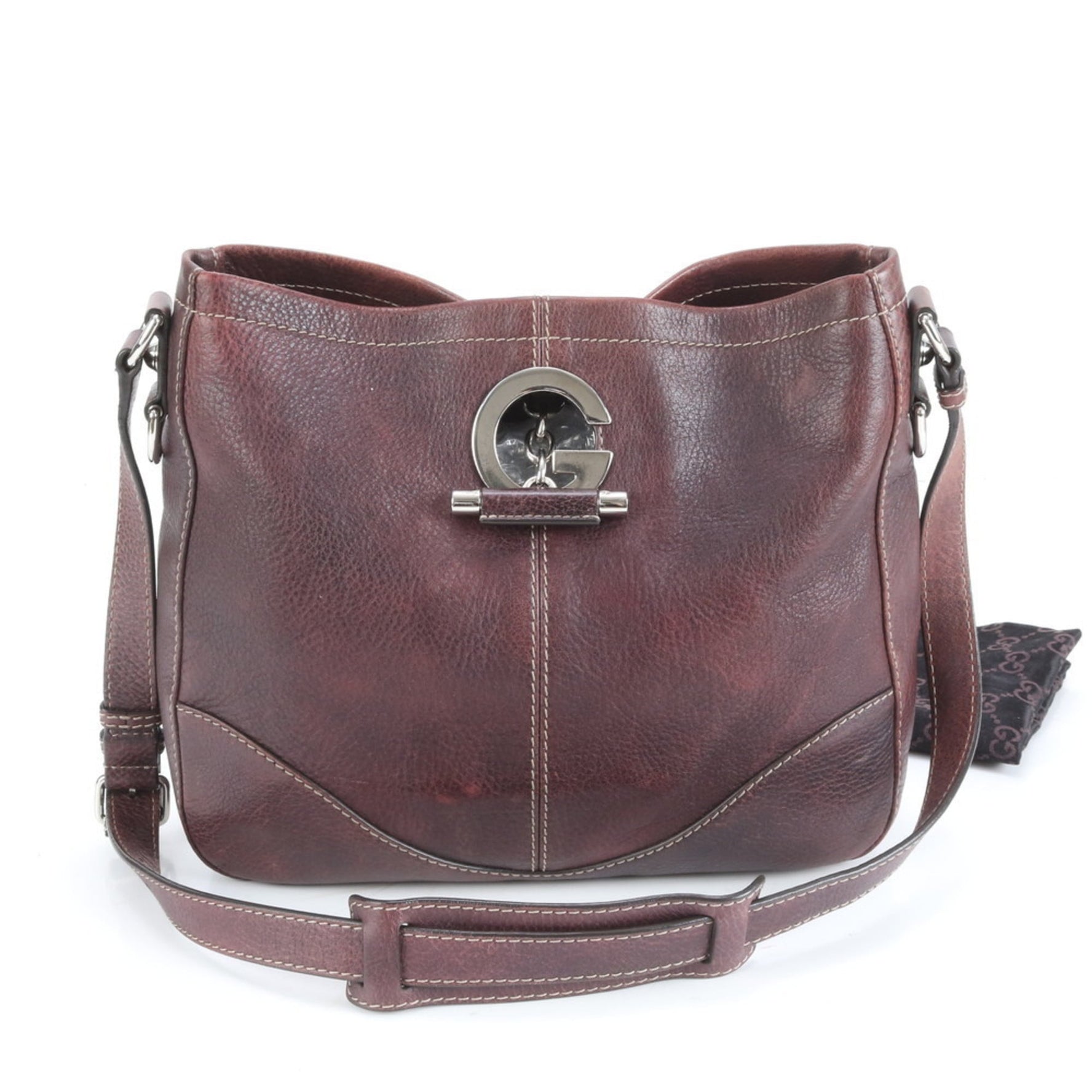 Gucci G Logo Leather Shoulder Bag, Crossbody, Brown with Silver Hardware