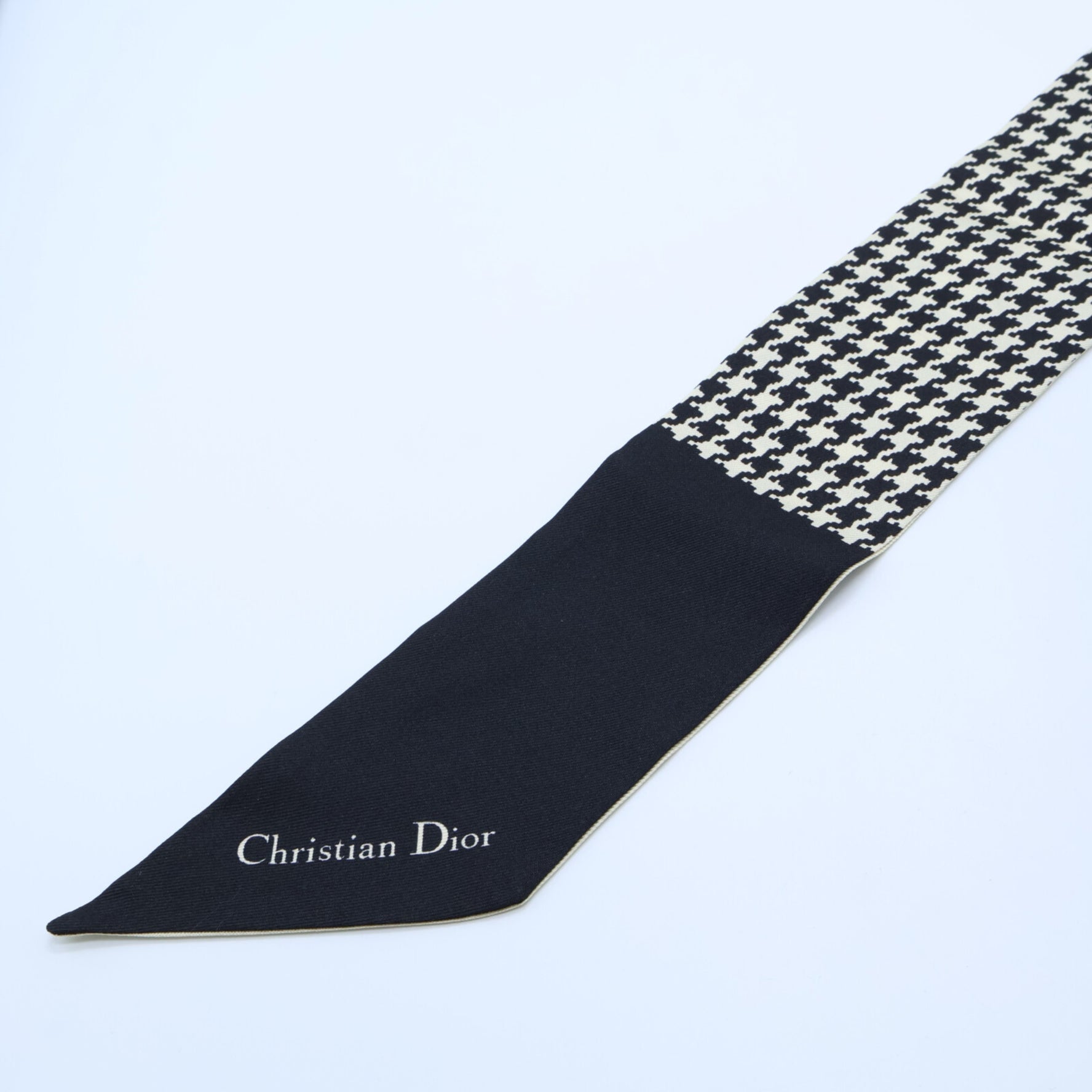 Christian Dior DIOR Logo Mitzah 100% Silk Scarf, Ivory x Black