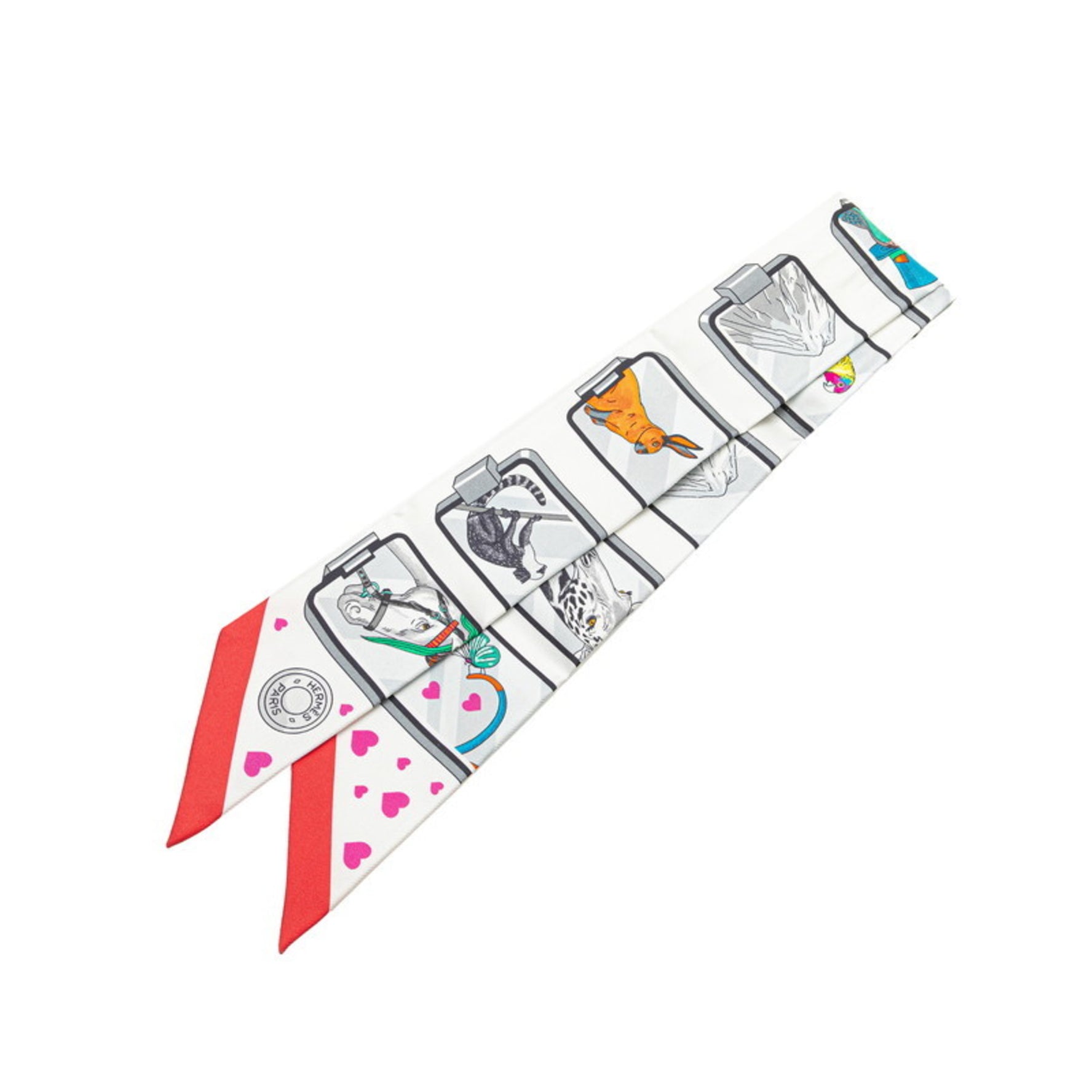 Hermes Twilly STORY Scarf Muffler White Multicolor Silk