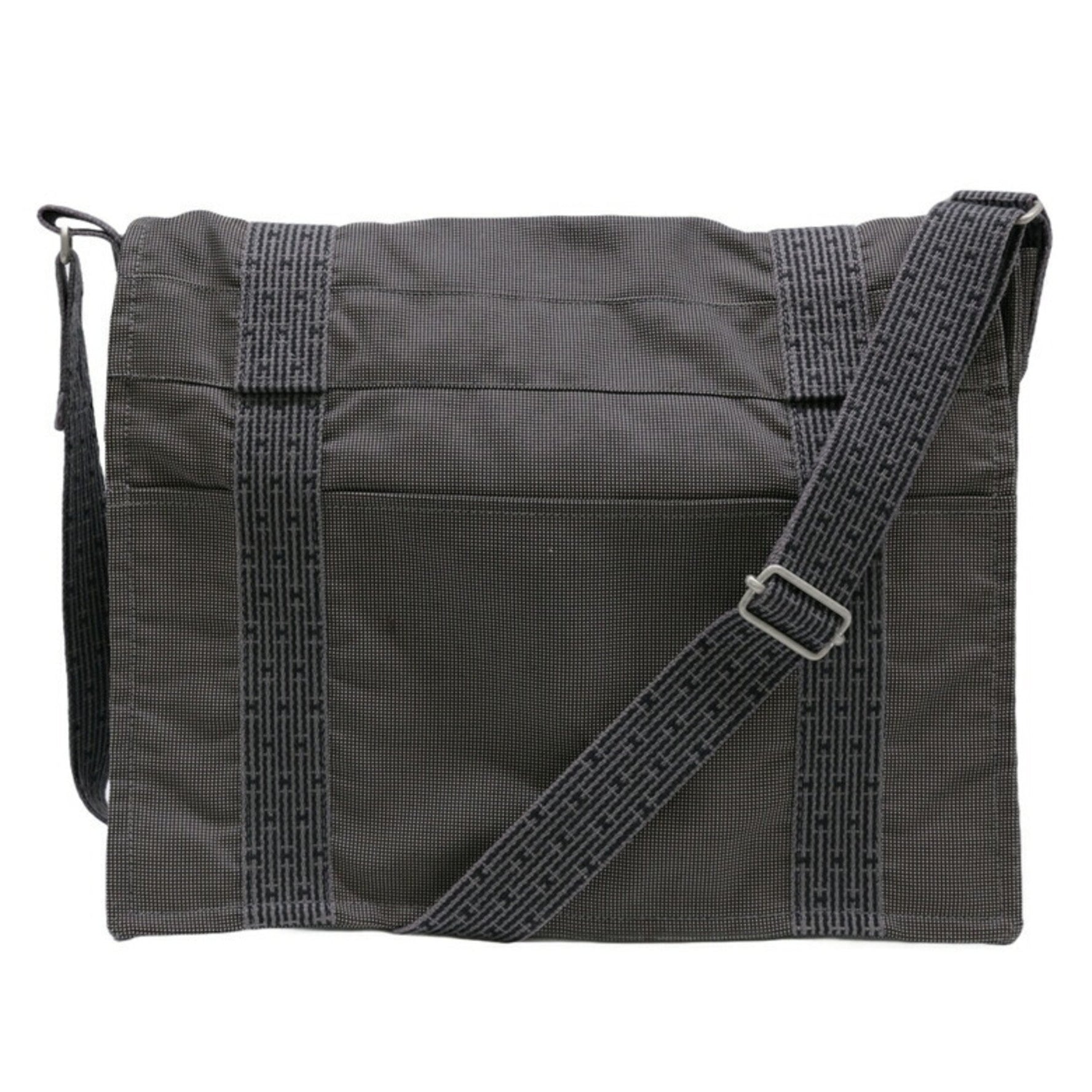 HERMES Air Line Bassus MM Shoulder Bag Nylon Canvas Grey