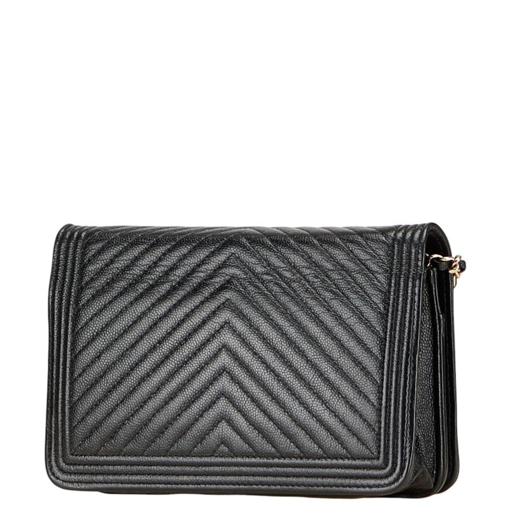 CHANEL Boy Coco Mark V-Stitch Chain Shoulder Bag/Wallet Bag in Caviar Leather