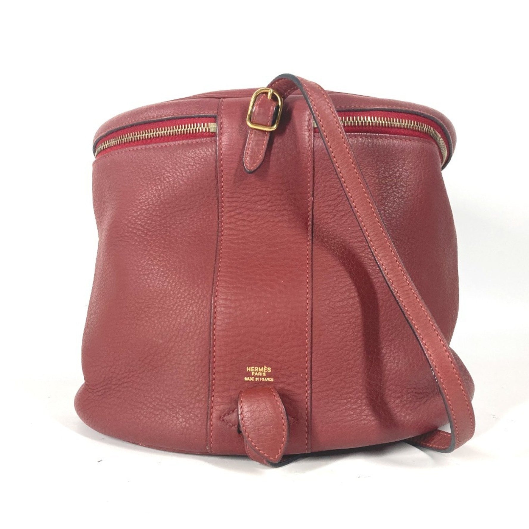 HERMES City Vanity Bag Handbag Leather Red