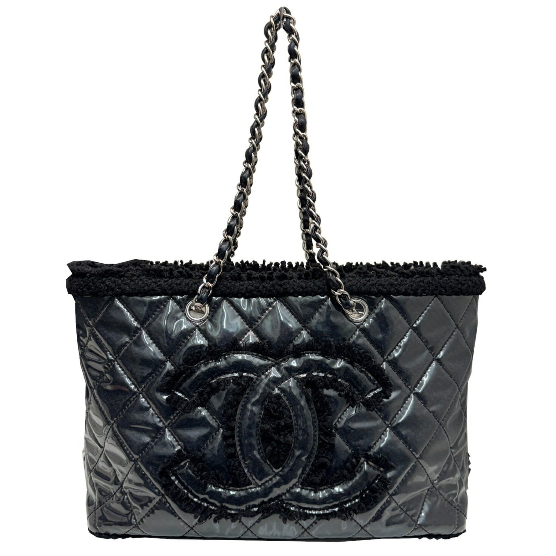CHANEL Coco Mark Patent Toilette Fanny Tweed Chain Tote Bag Shoulder Vinyl 7156 W 13 Series Boa