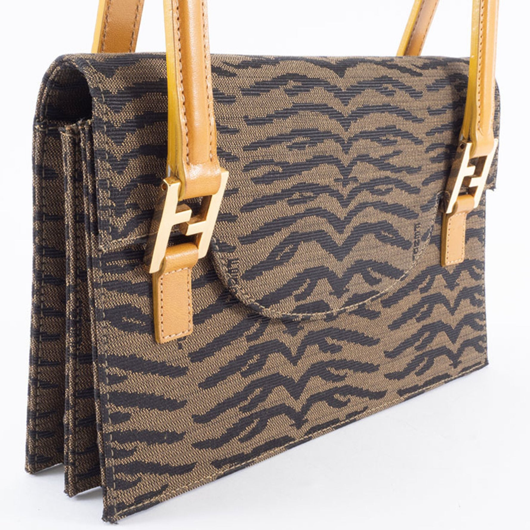 Fendi Zebra Handbag Canvas/Leather Two-Compartment Jacquard