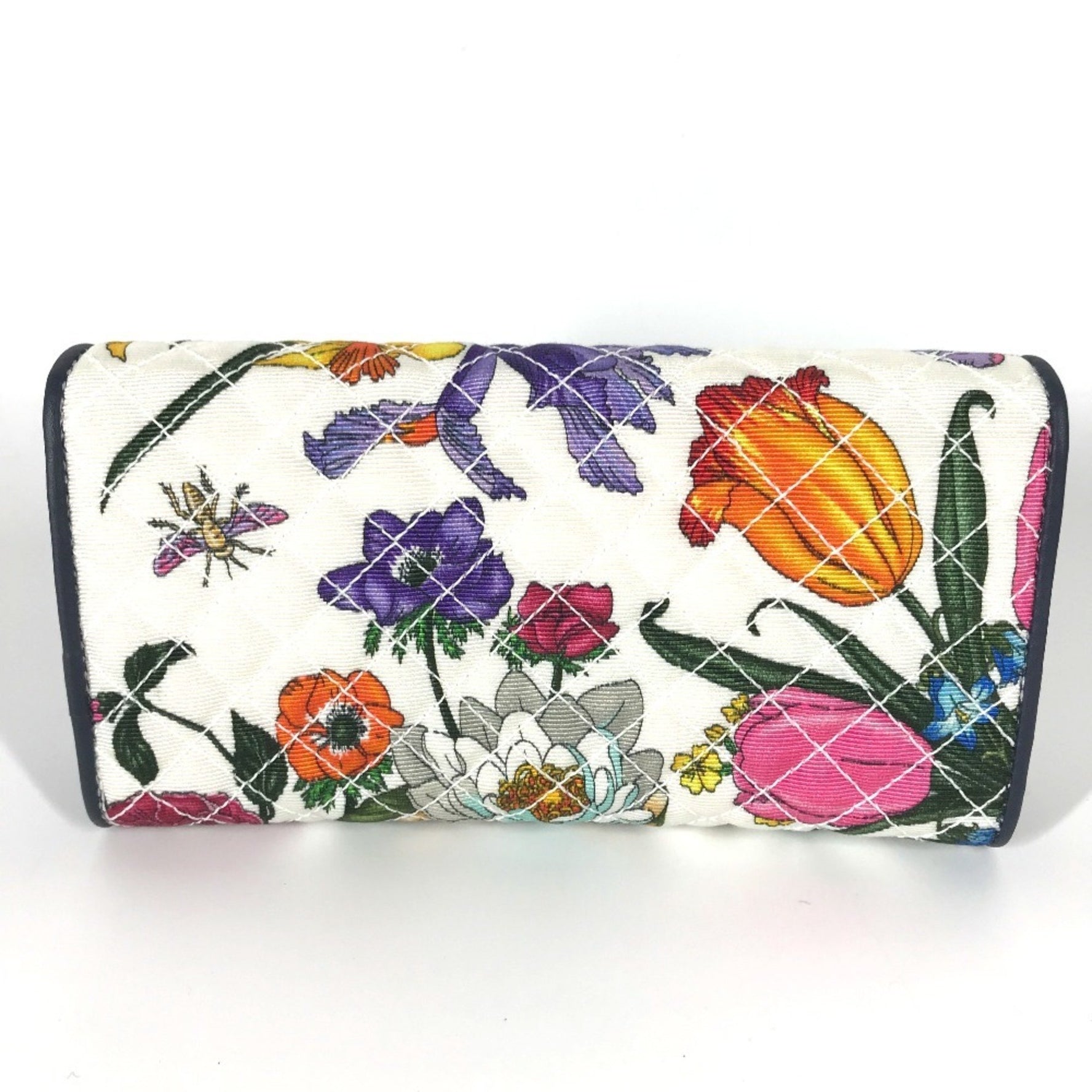 GUCCI Flora Floral Print GG Continental Bifold Wallet, Canvas, Multicolor, Like New