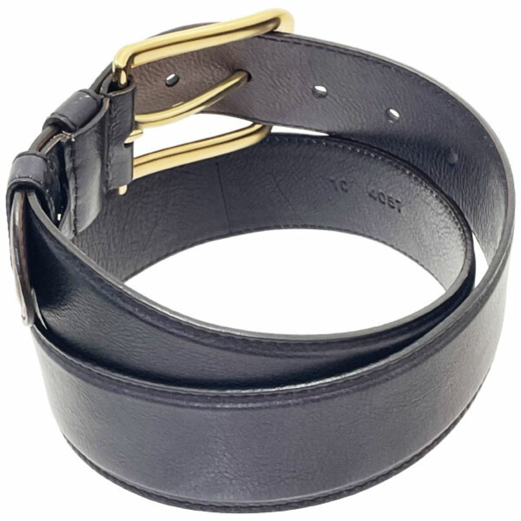 Prada Belt Leather Black Gradient Buckle Size Wide Waist Marking