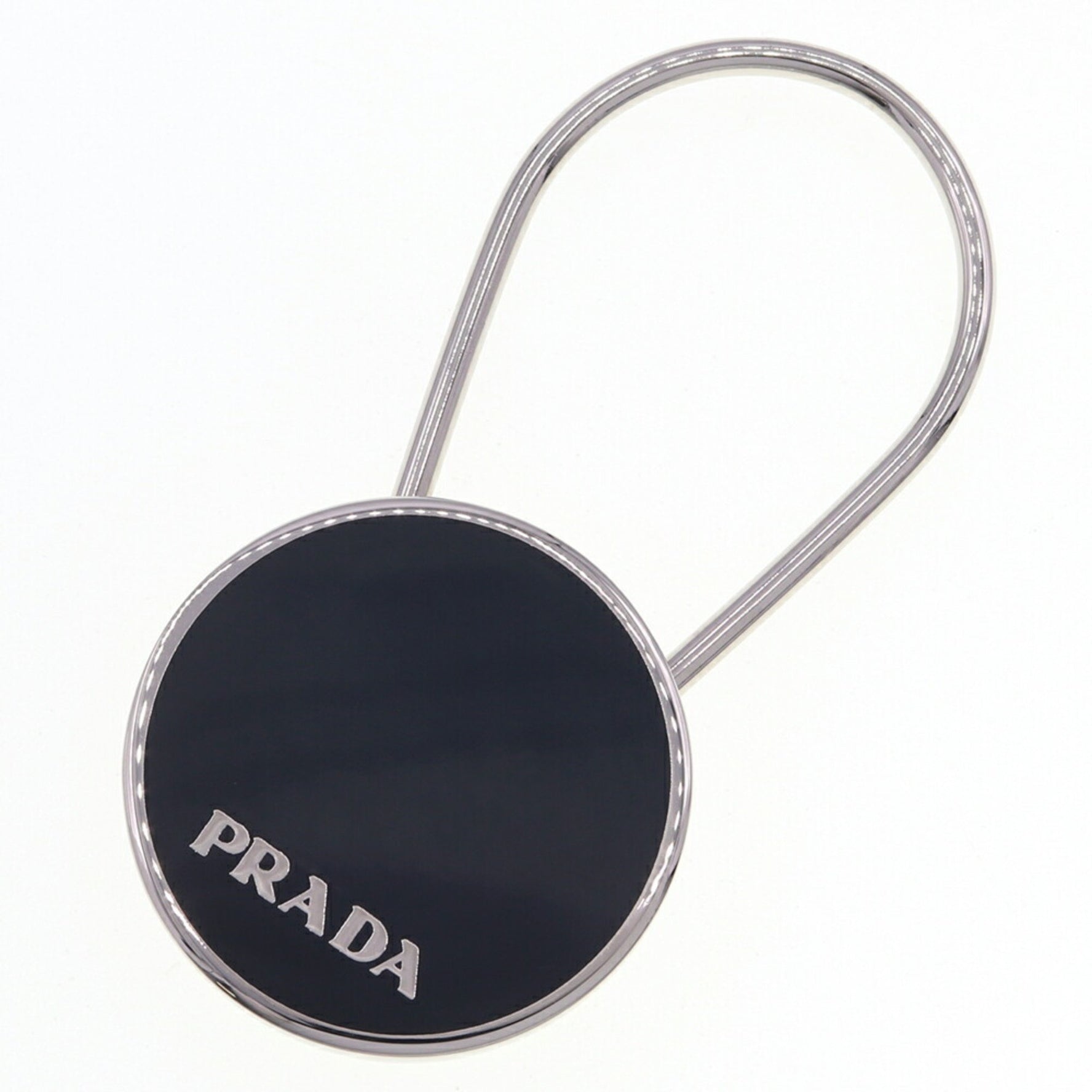Prada Key Ring Black Metal Holder Bag Charm Round Women Men