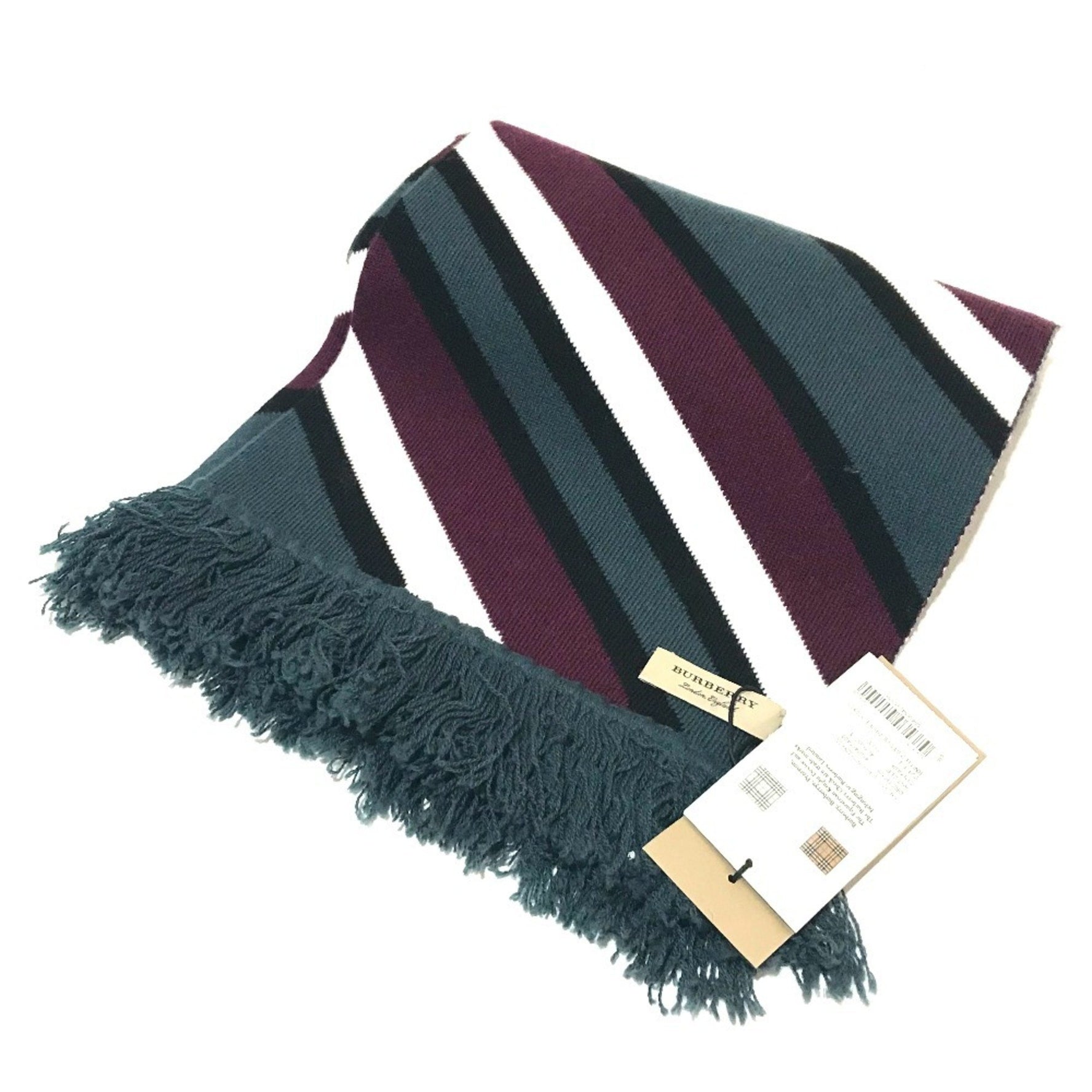 BURBERRY Striped Tri-tone Scarf Wool Cashmere Men's Green x Multicolor