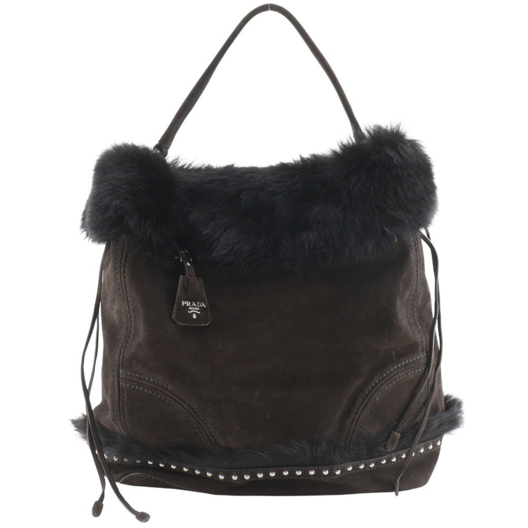 PRADA Shoulder Bag BR4578 Suede x Faux Fur Brown/Black Type One Belt Women's