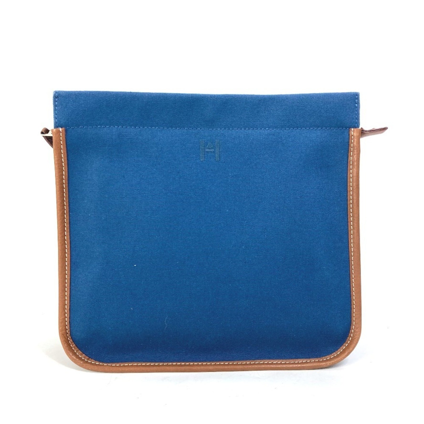 HERMES Embroidered Logo Camaieu Pouch, Makeup Bag-in-Bag Clutch Bag, Canvas/Leather, Navy