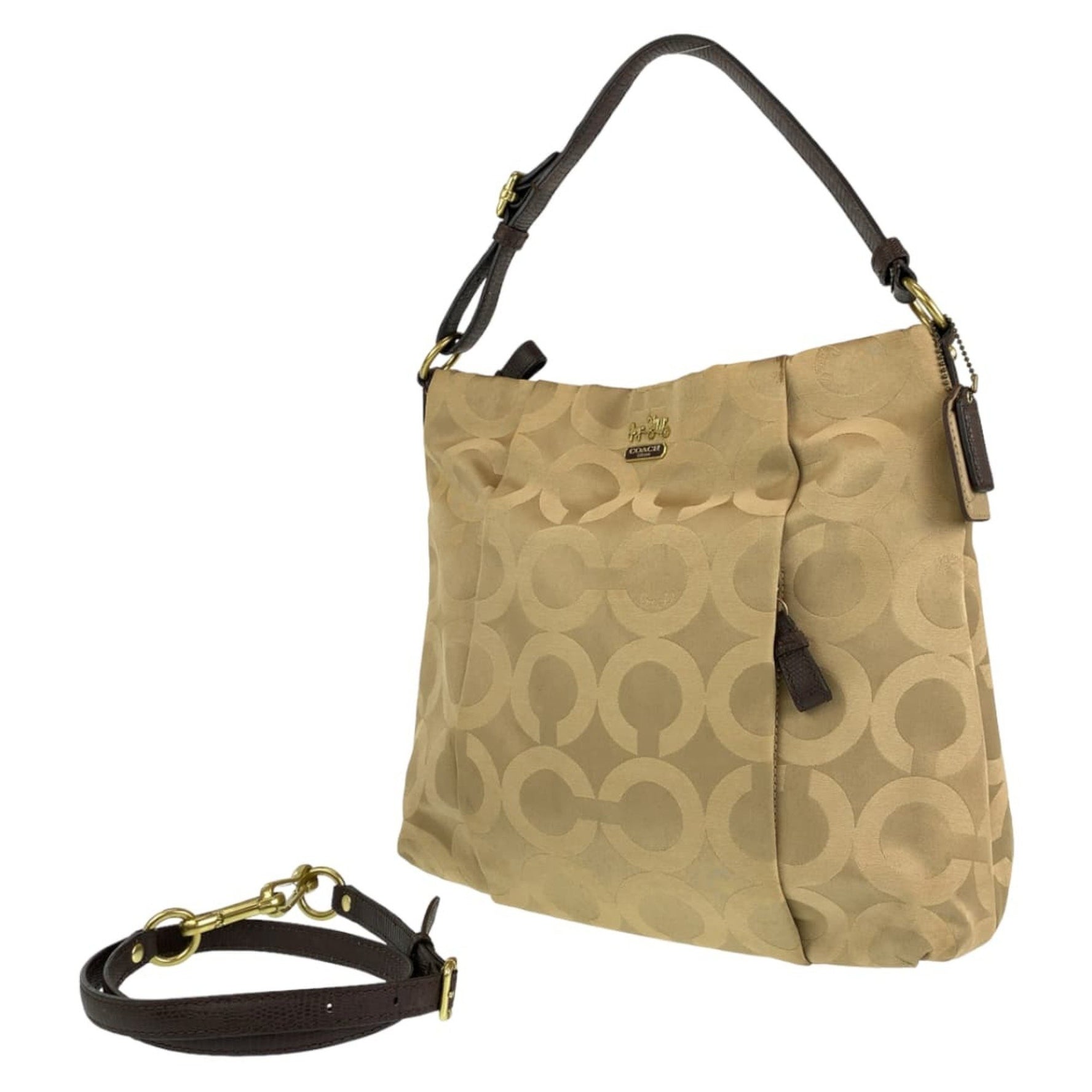 COACH Op Art Beige Gold Canvas Hobo Shoulder Bag Crossbody