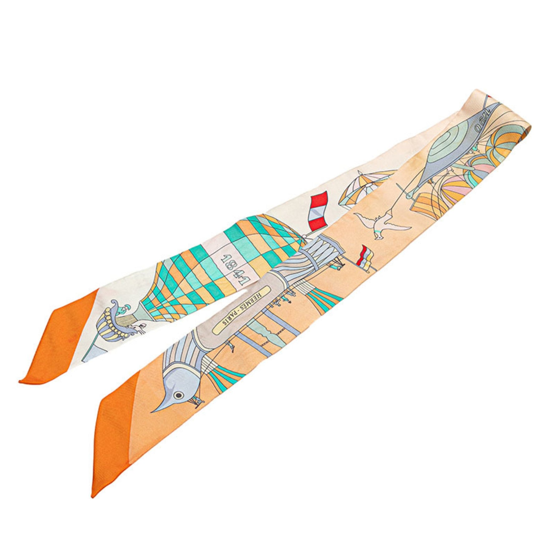 Hermes Hermès Twilly "Les Folies du Ciel" scarf, orange, beige, multicolor, silk