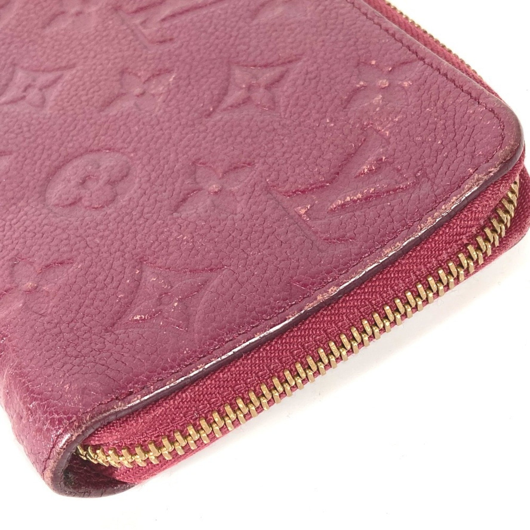 Louis Vuitton Monogram Empreinte Portefeuille Secret Long Wallet Round Leather Aurore Red