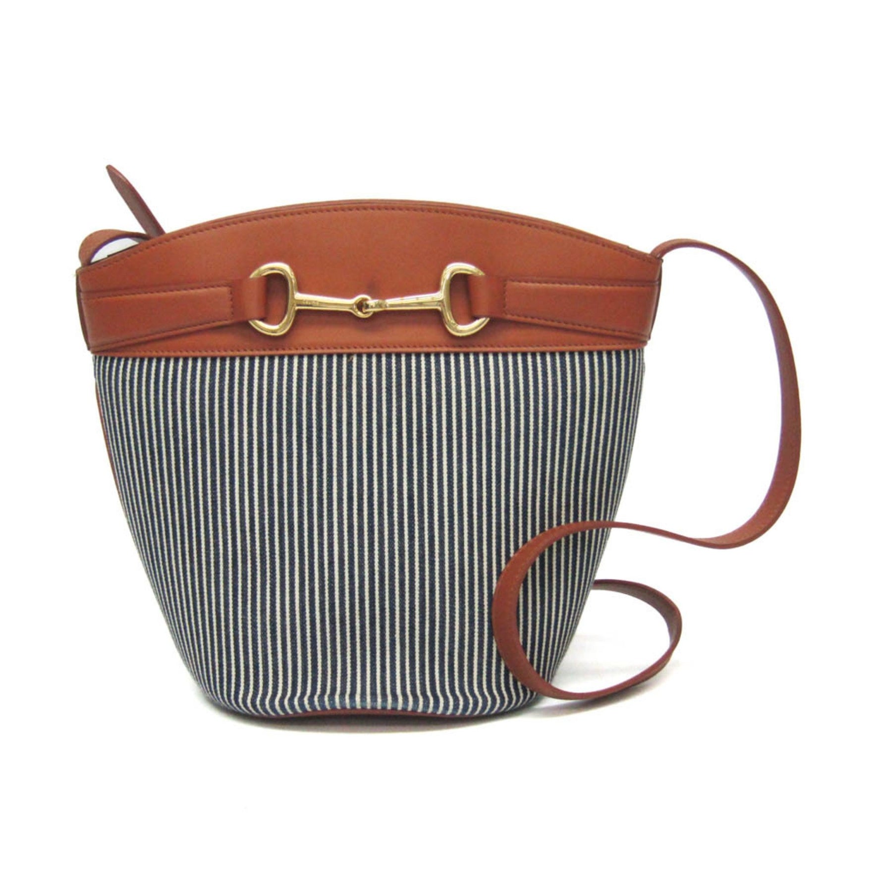 Celine Bucket Leather,Canvas Shoulder Bag Brown,Navy