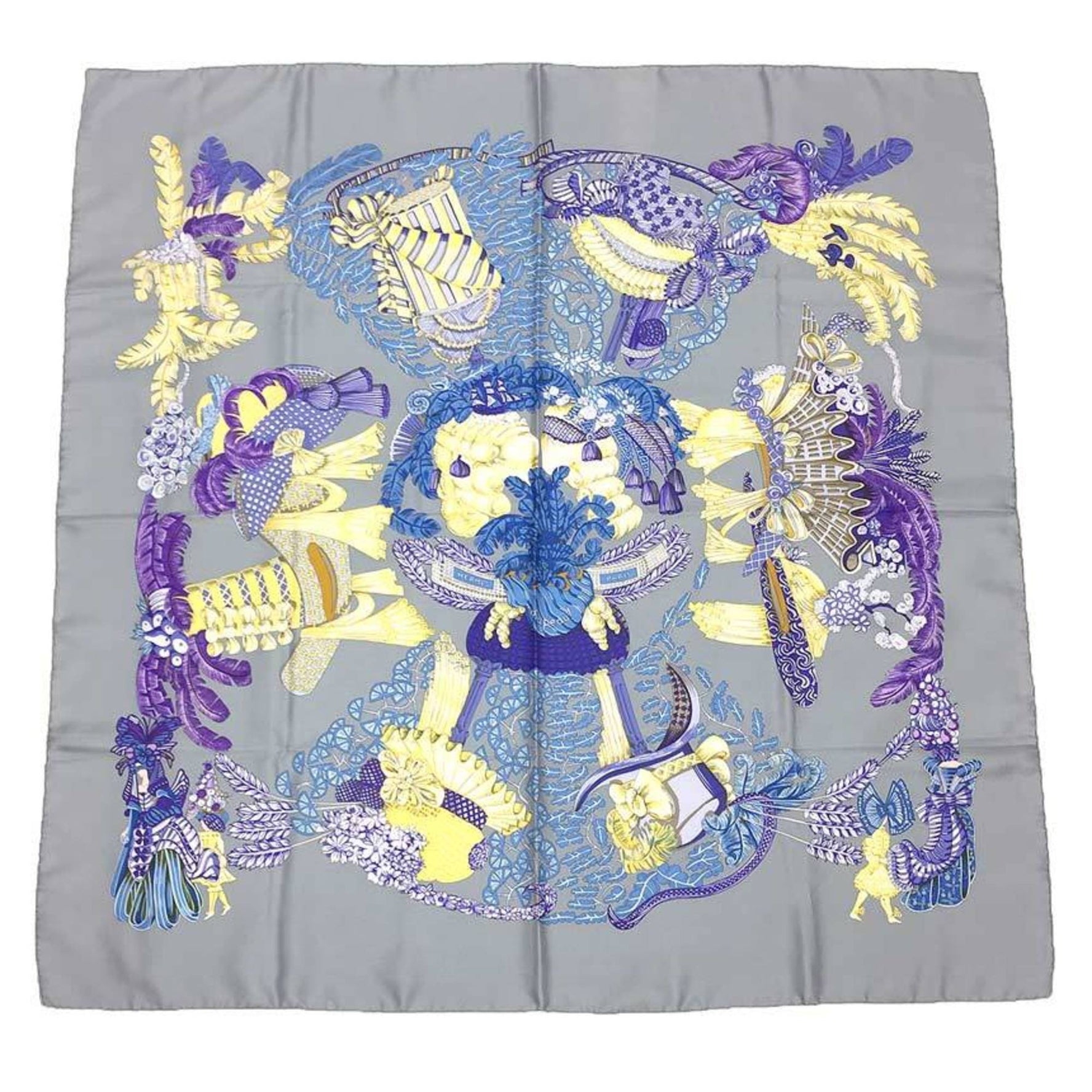 HERMES Scarf/Muffler Carré 90 CHAPEAU (Hat-off) 100% Silk Blue-Gray