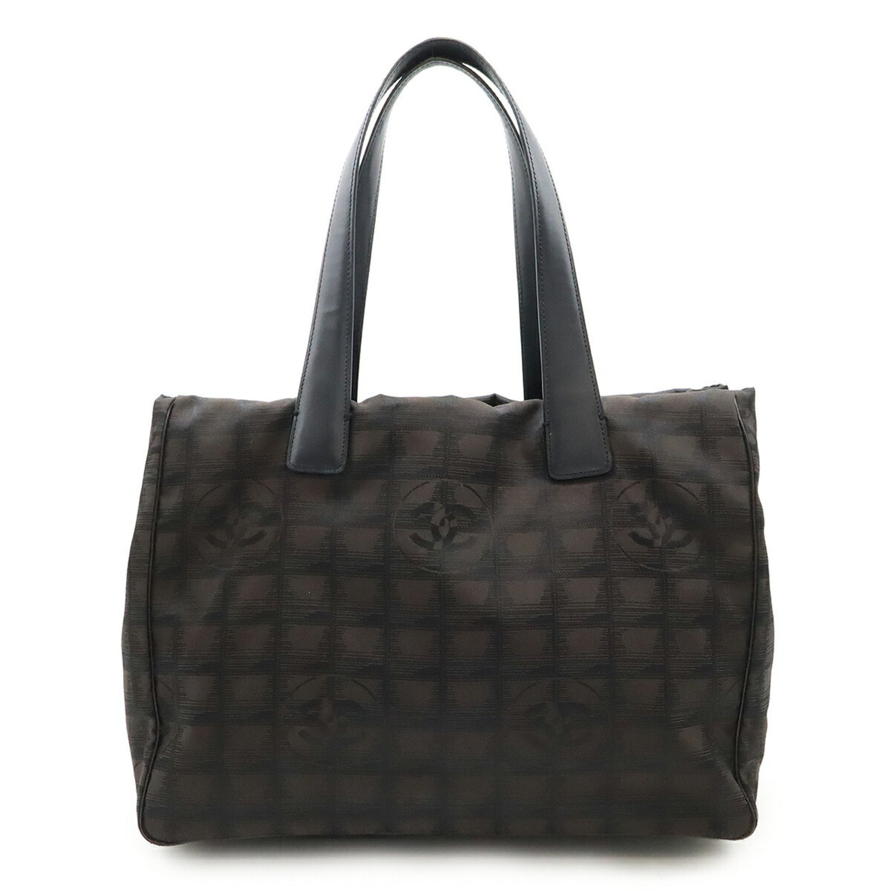 CHANEL New Travel Line Tote MM Bag Nylon Black Brown