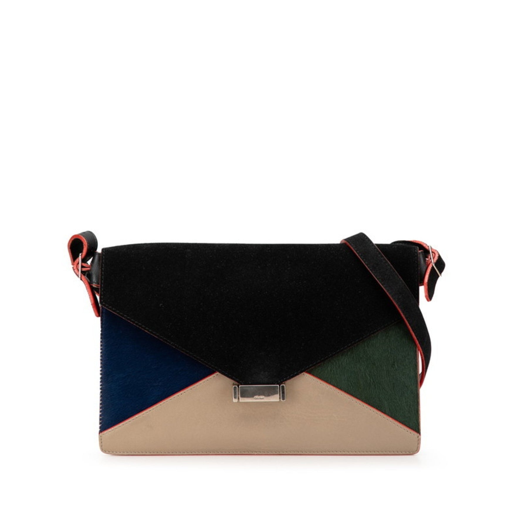 Celine Shoulder Bag Black Beige Green Leather Pony Suede