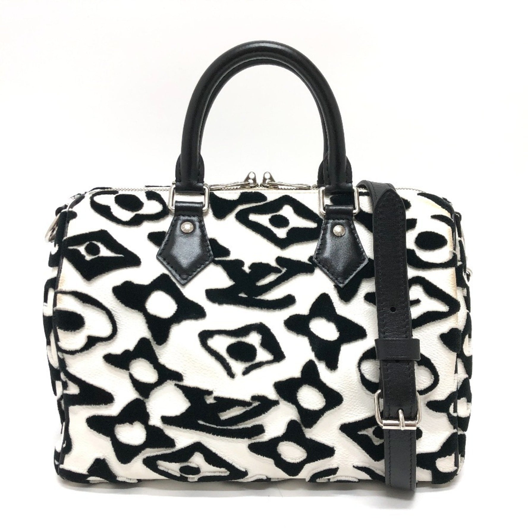 Louis Vuitton Tufted Monogram Canvas VxUF Speedy Bandouliere 25 Mini Boston Bag in Leather, White and Black