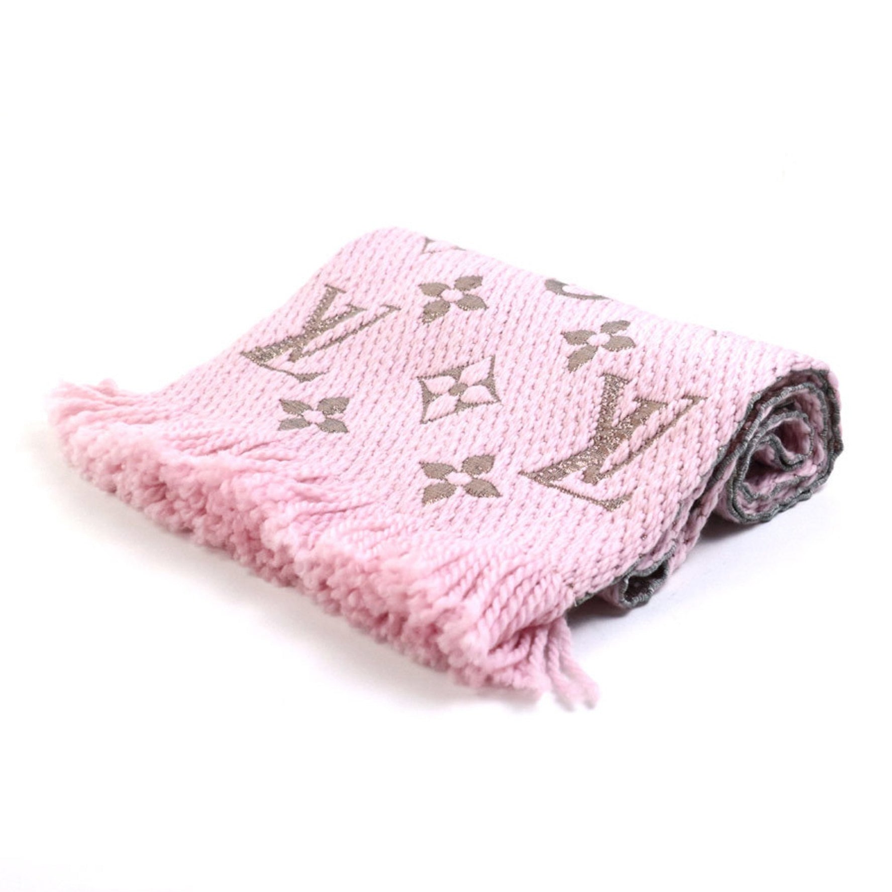 Louis Vuitton Muffler Escharp Logomania Shine Wool/Silk Pink x Silver